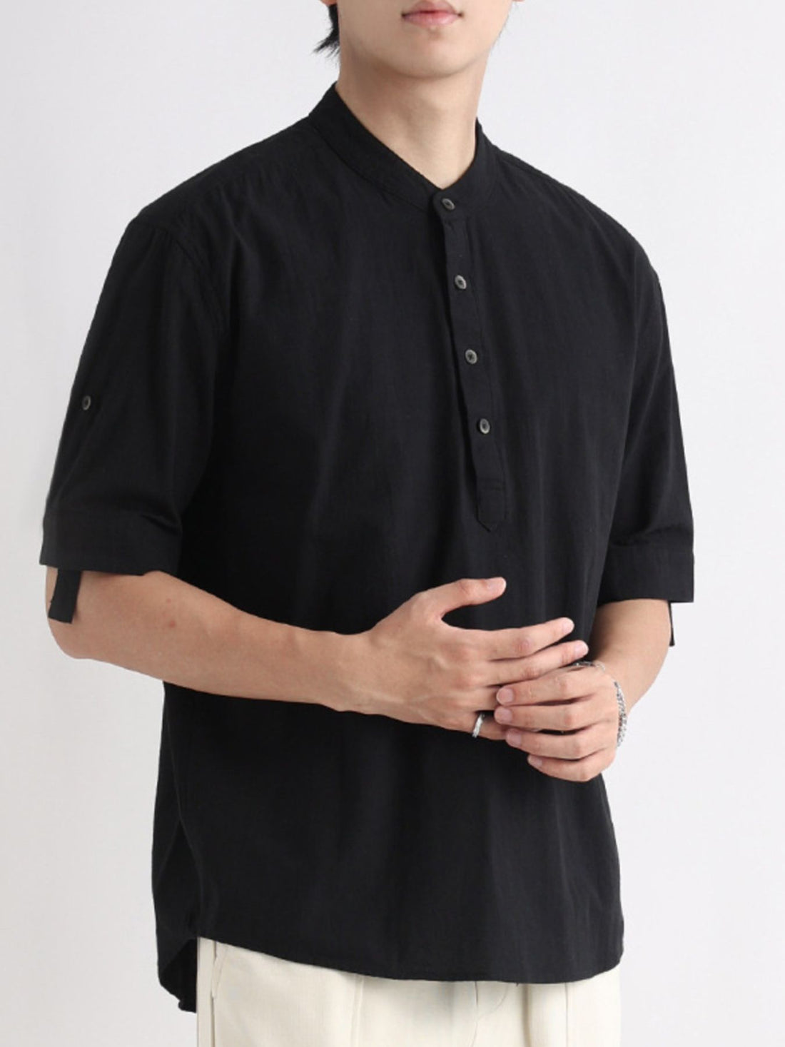 Men's Plus Size Button Detail Short Sleeve Blouse - cas7m