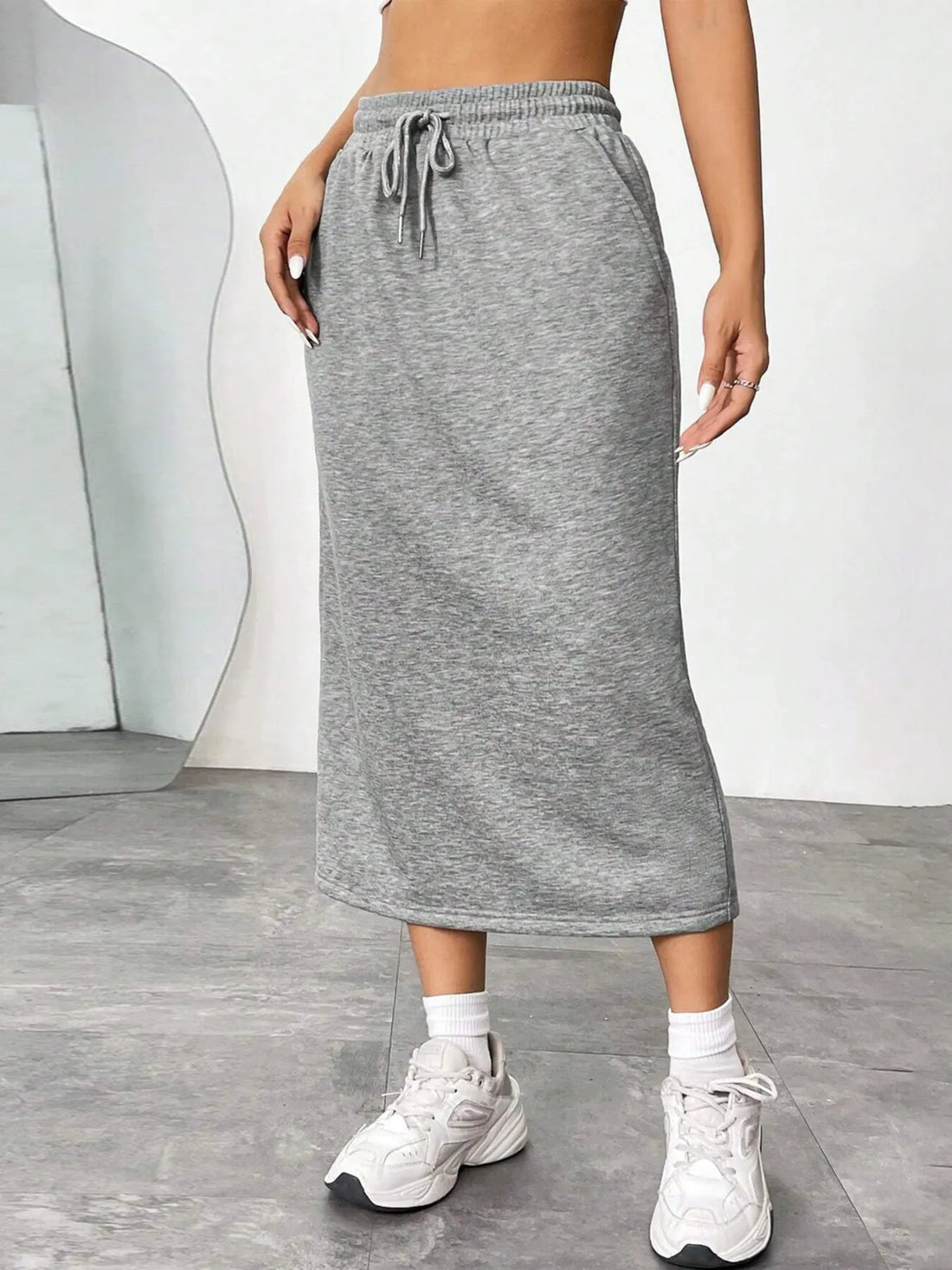 Slit Drawstring Midi Skirt - cas7m