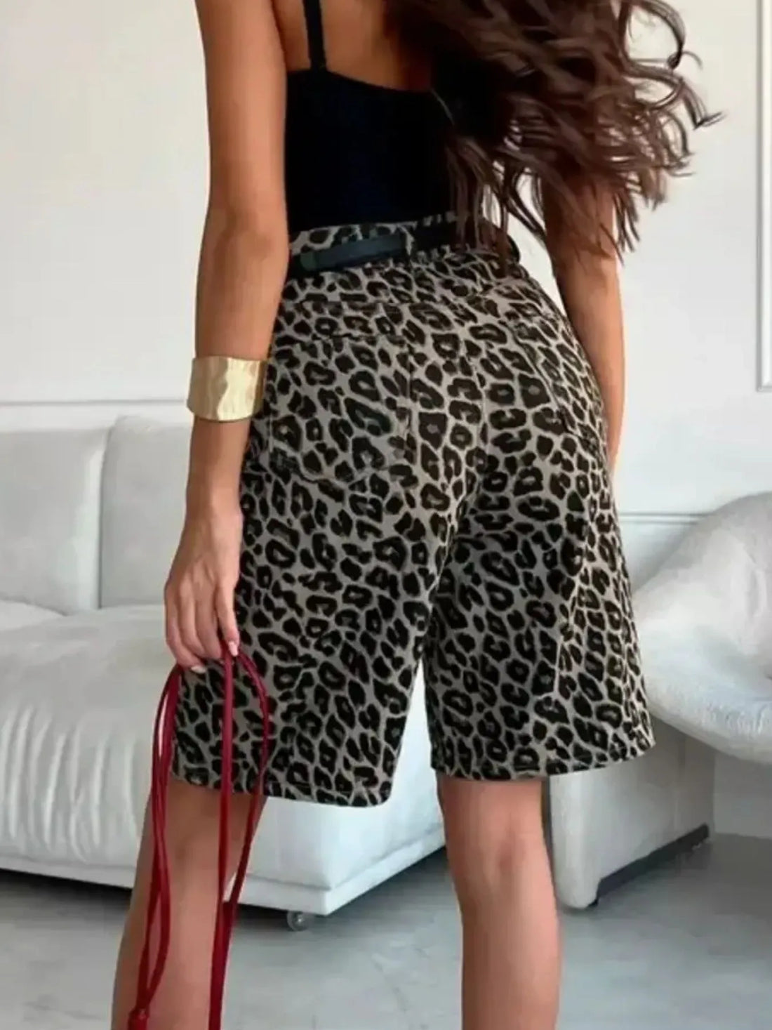 Leopard Print High-Waisted Casual Shorts - cas7m