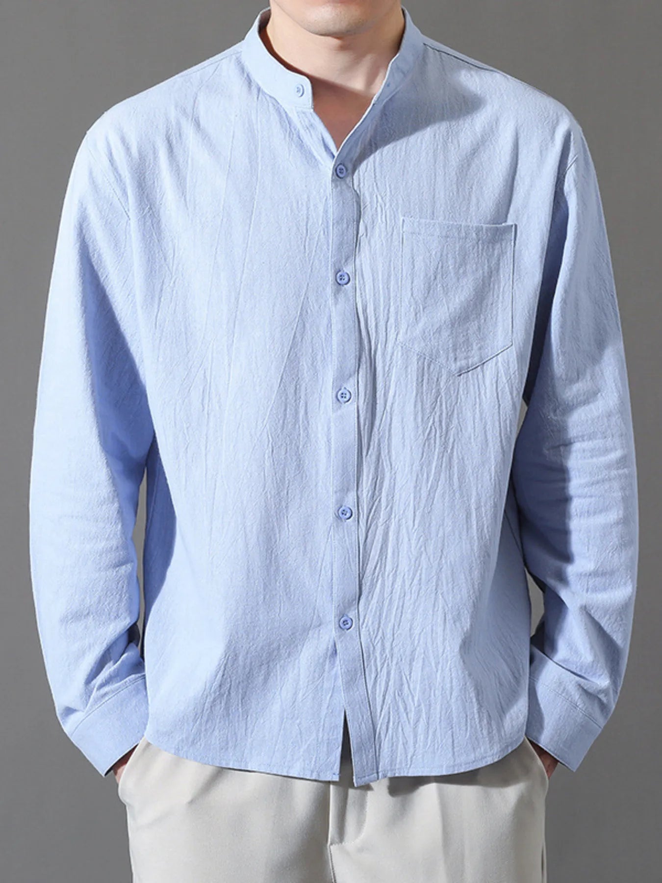 Men's Plus Size Button Up Long Sleeve Shirt - cas7m