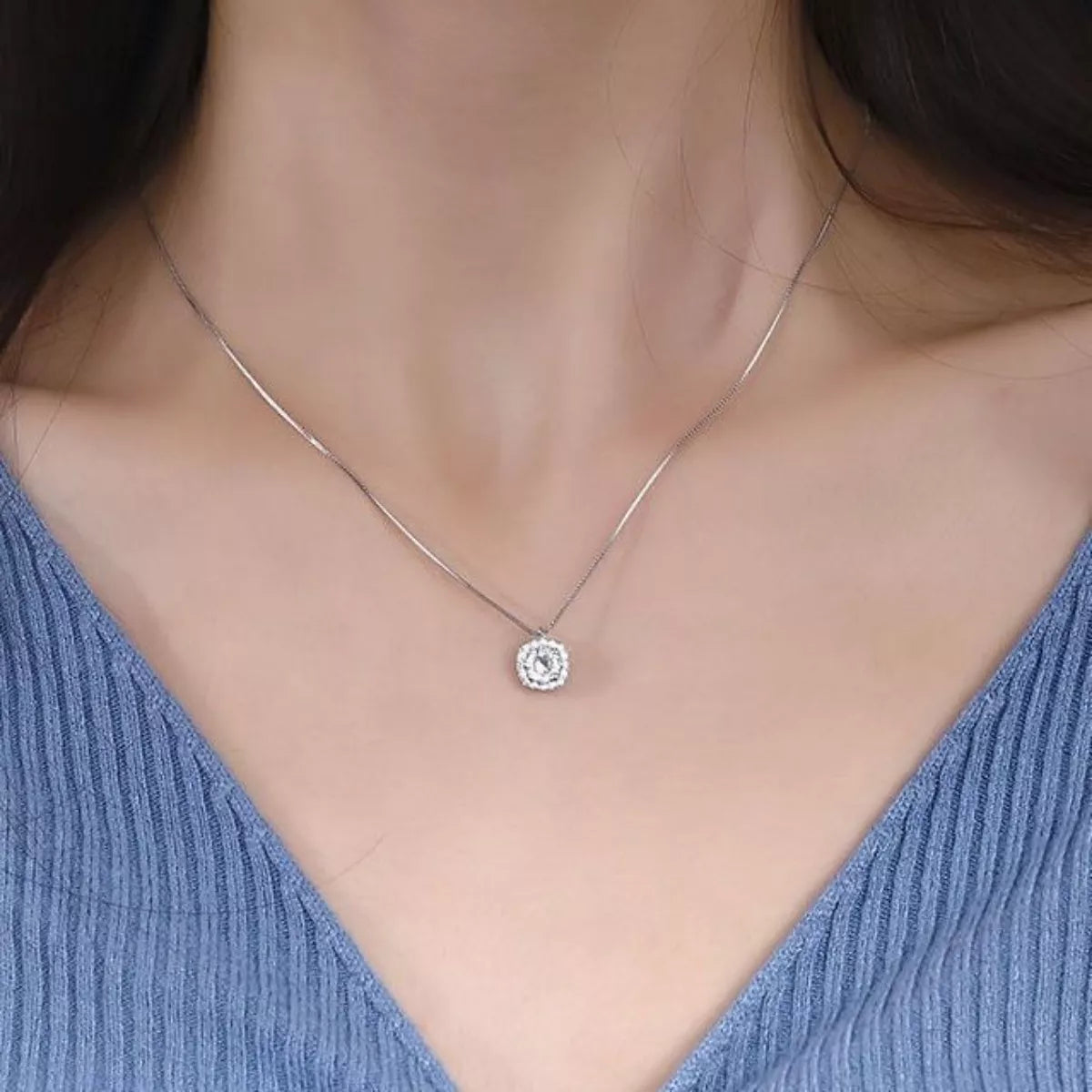 925 Sterling Silver Zircon Pendant Necklace - cas7m