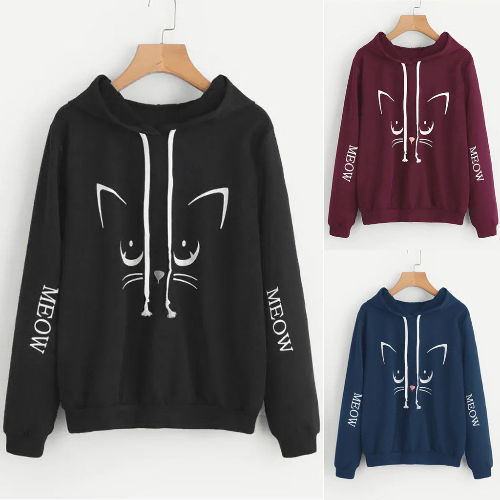 Printed long sleeve loose hoodie - cas7m