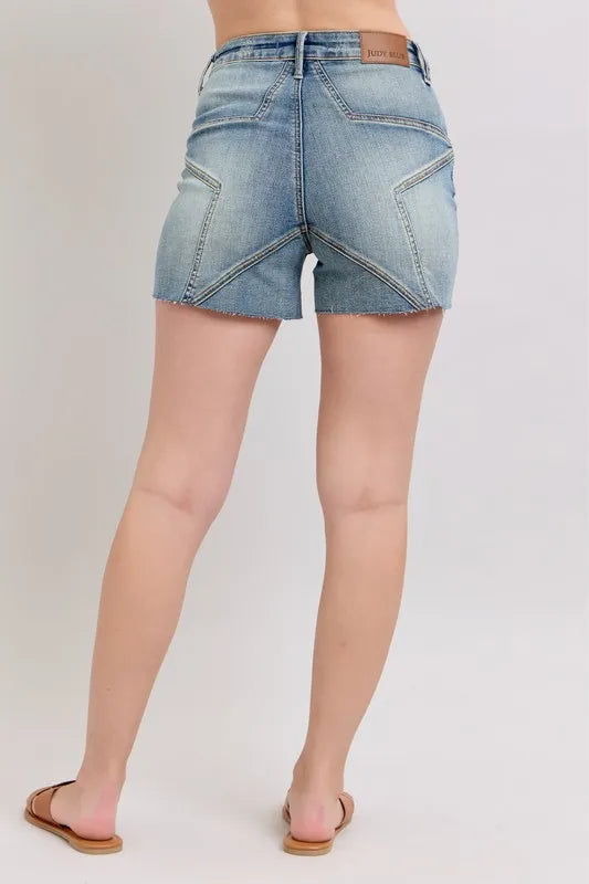 Judy Blue Full Size High Waist Star Seam Detail Denim Shorts Plus Size - cas7m
