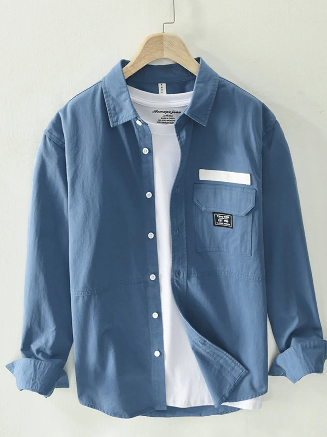 Men's Plus Size Button Up Long Sleeve Shirt - cas7m