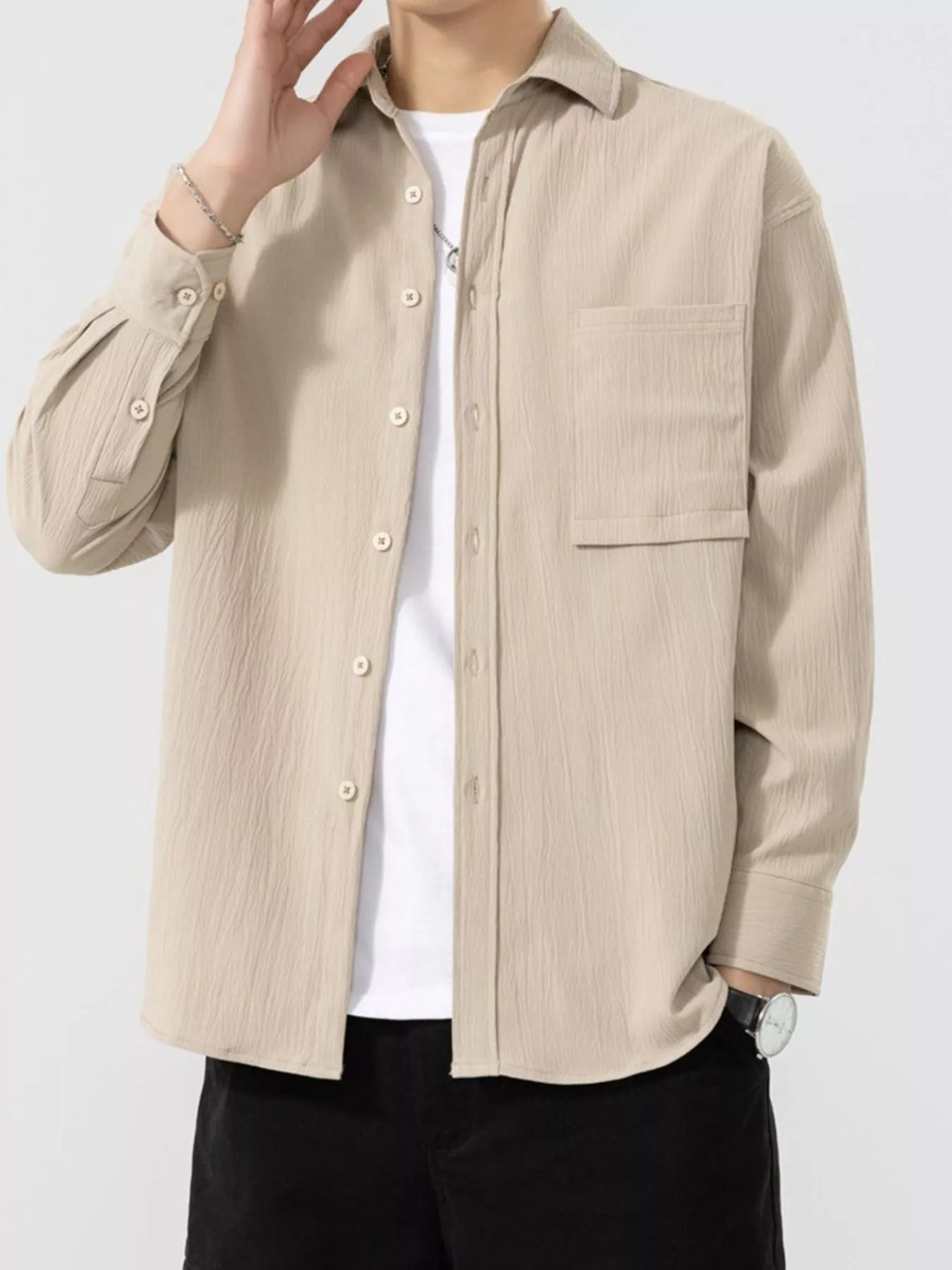 Men's Plus Size Button Up Long Sleeve Shirt - cas7m