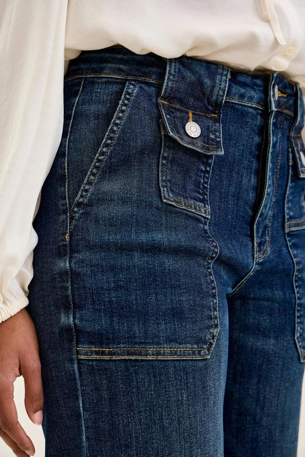 Judy Blue High Waist Wide Crop Utility Jeans with Patch Pocket - cas7m