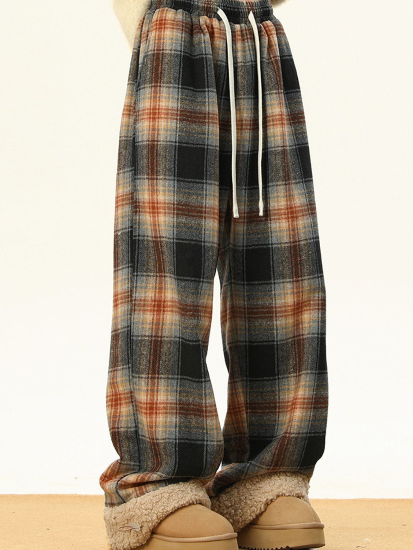Men's Plus Size Plaid Wide Leg Pants - cas7m