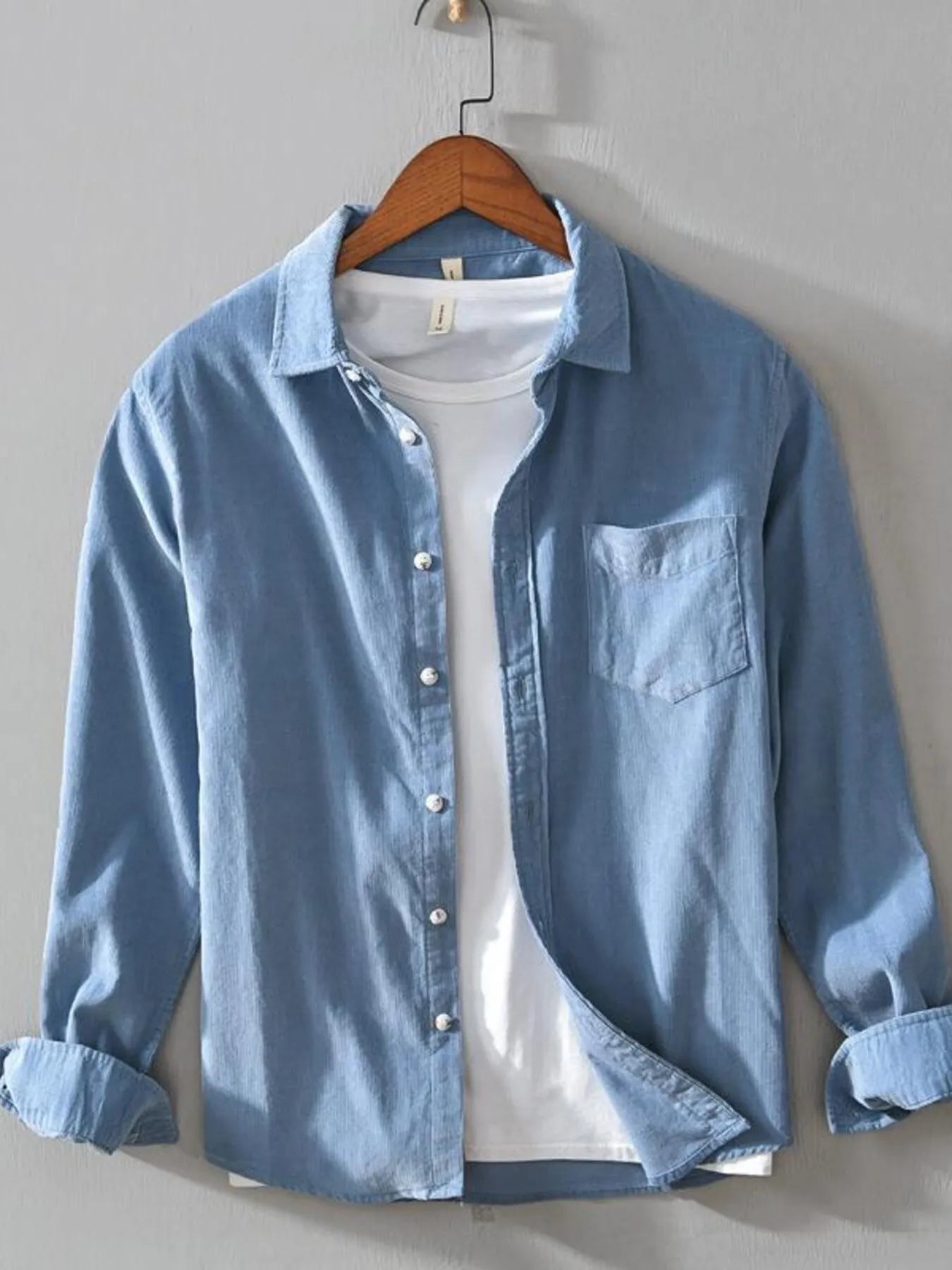 Men's Plus Size Button Up Long Sleeve Shirt - cas7m