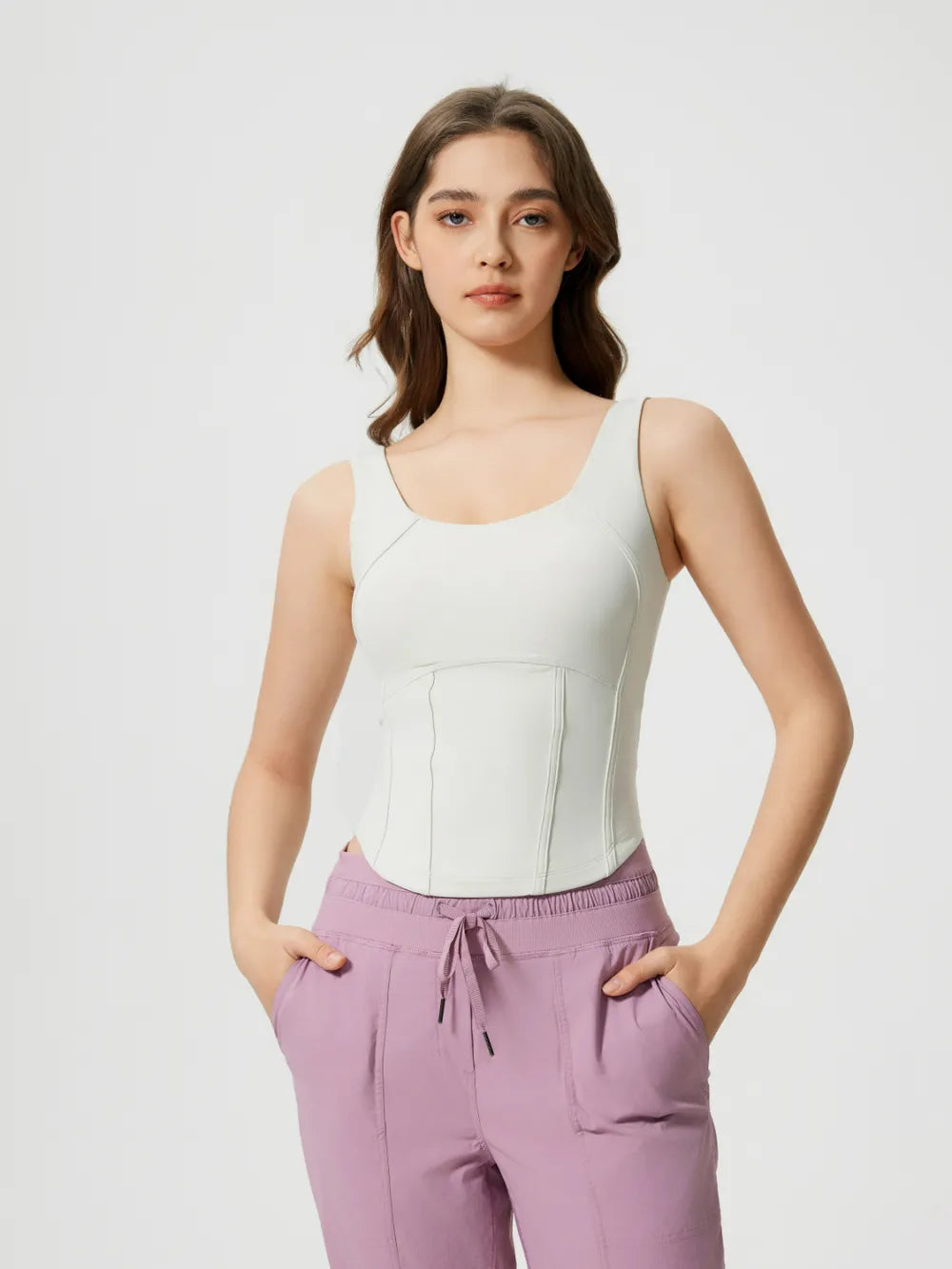 Millennia Round Neck Wide Strap Active Tank with Detachable Chest Pads - cas7m