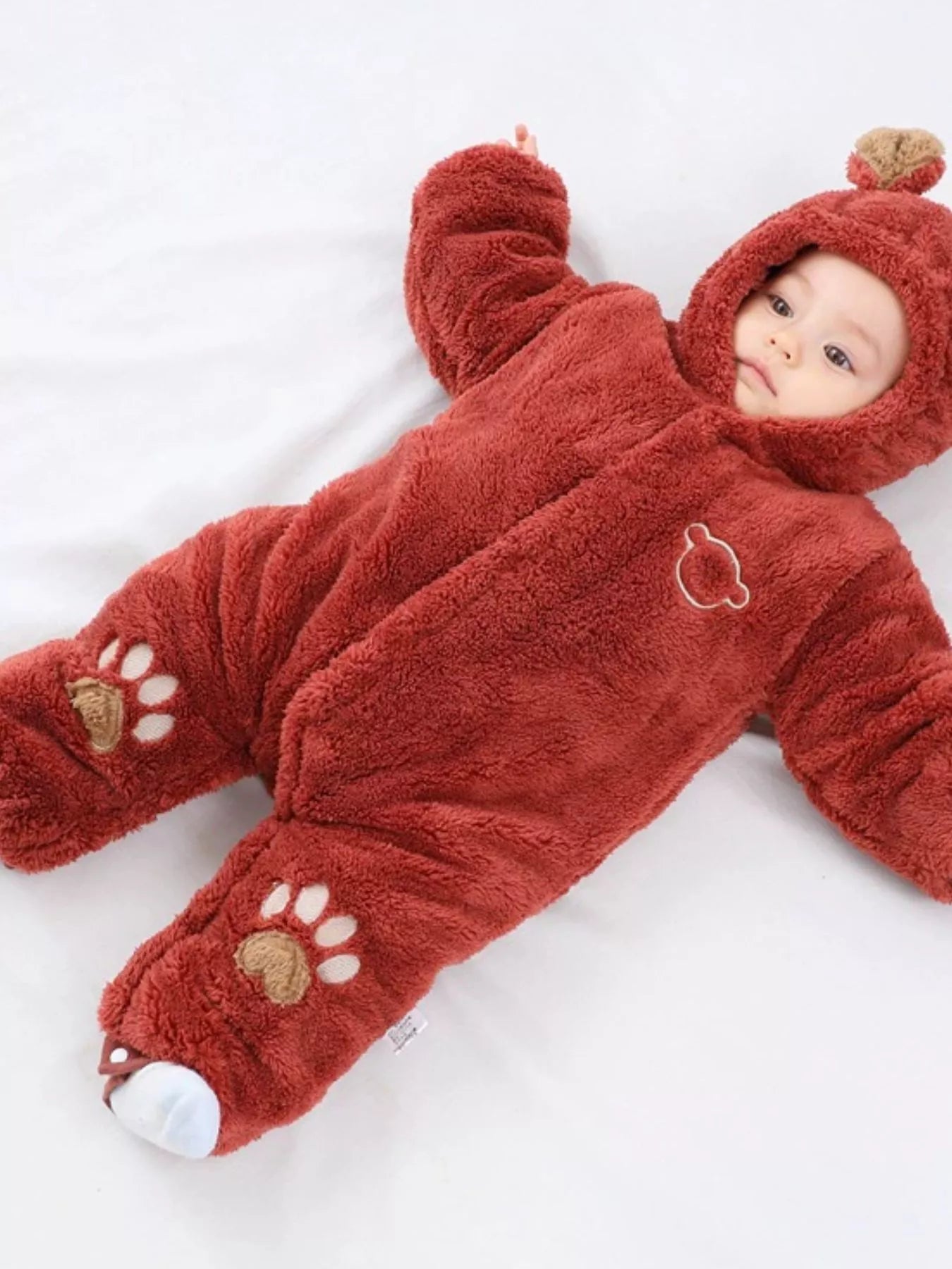 Children's Cozy Bear Hooded Fleece One-Piece - cas7m