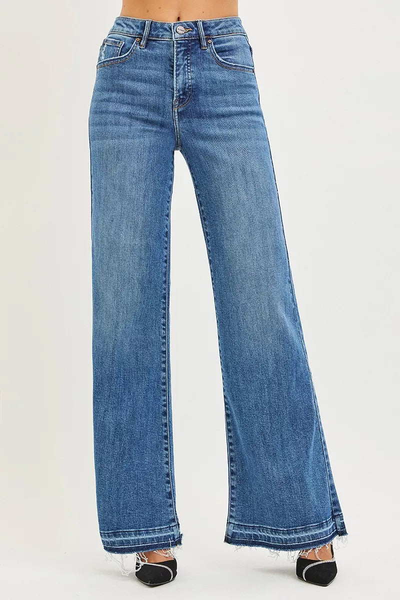 RISEN High Rise Wide Leg Jeans With Released Hem - cas7m