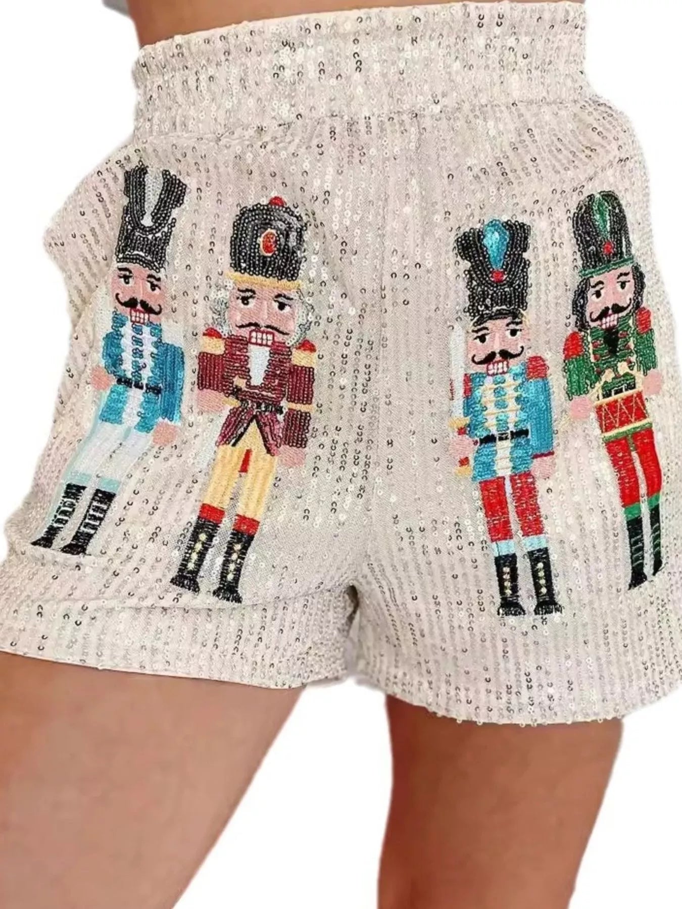 Christmas Sequined Nutcracker Shorts - cas7m