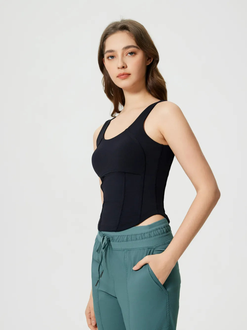 Millennia Round Neck Wide Strap Active Tank with Detachable Chest Pads - cas7m