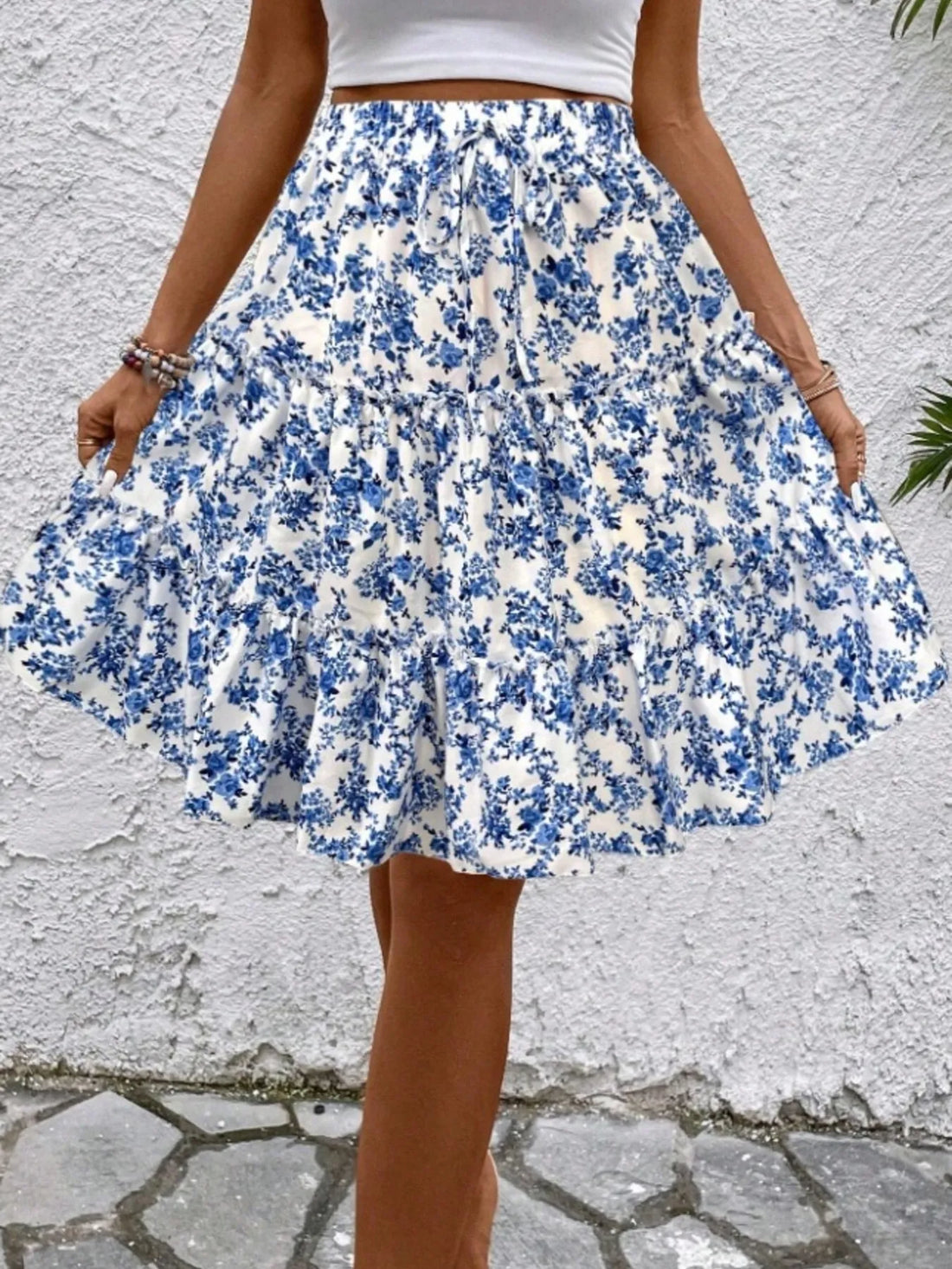Floral Print Midi Skirt - cas7m