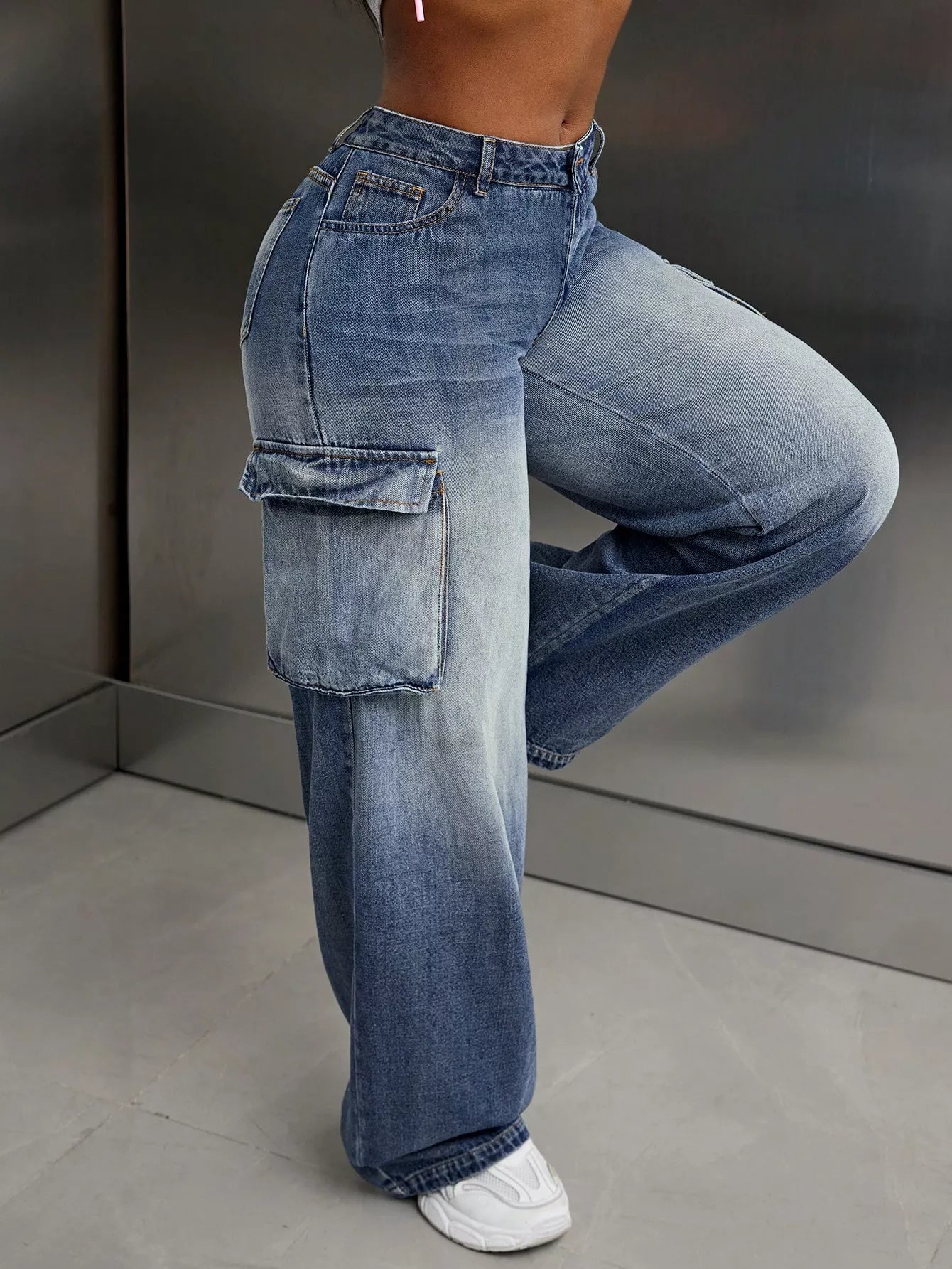 Vintage Wide Leg Cargo Jeans - cas7m