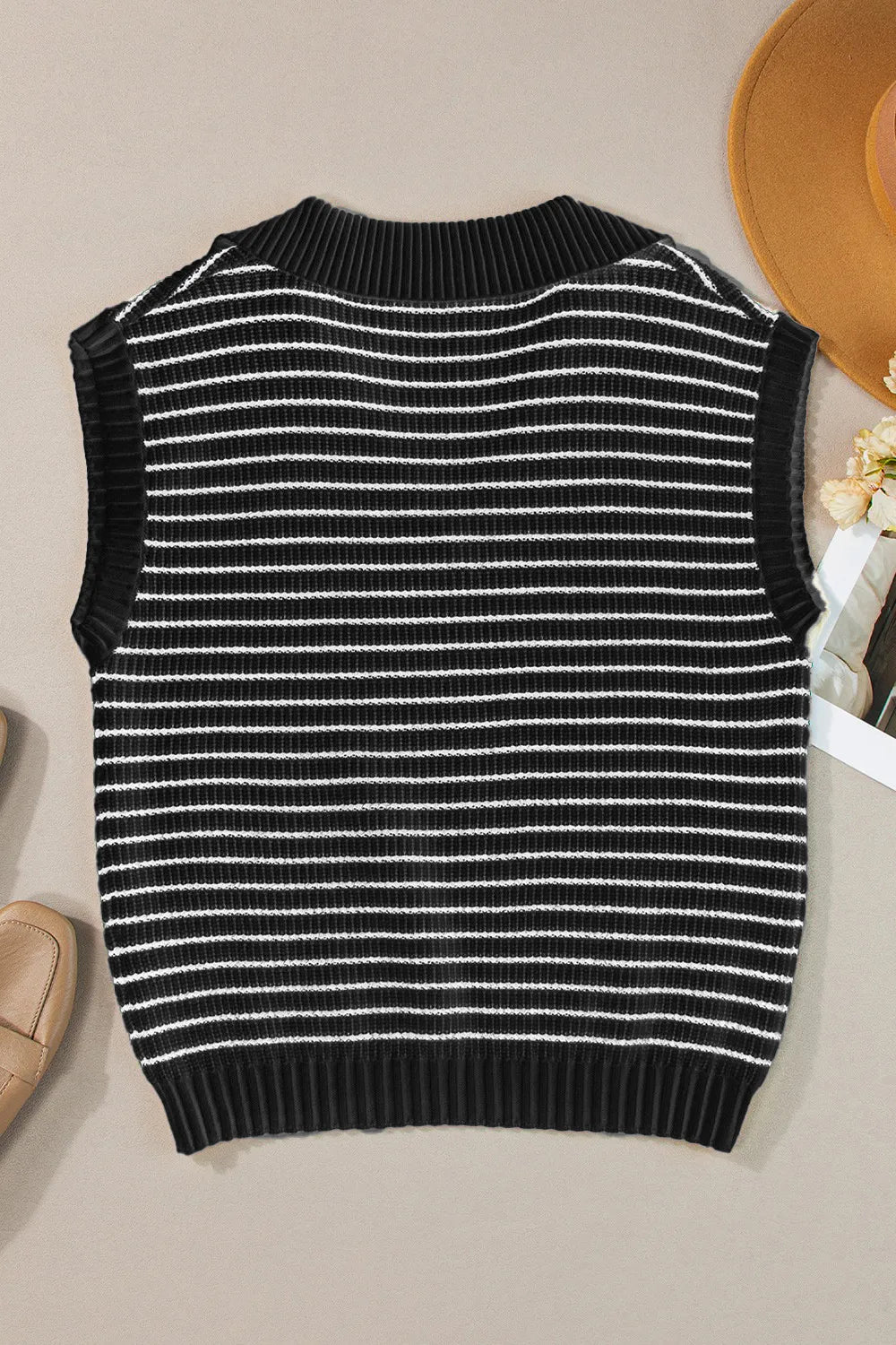 Striped Collared Neck Tank - cas7m