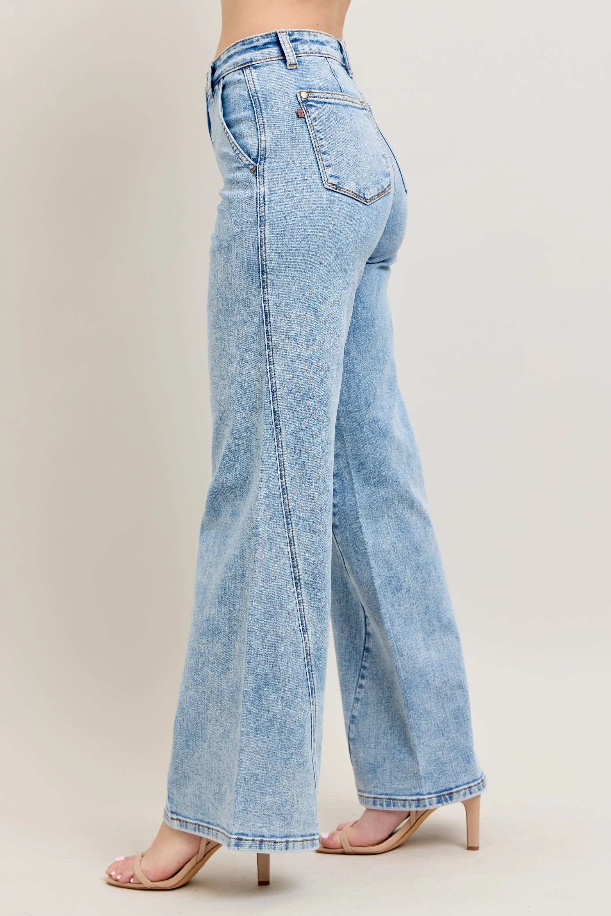 Judy Blue Full Size High Waist Wide Leg Jeans with Skewed Inseam Plus Size - cas7m