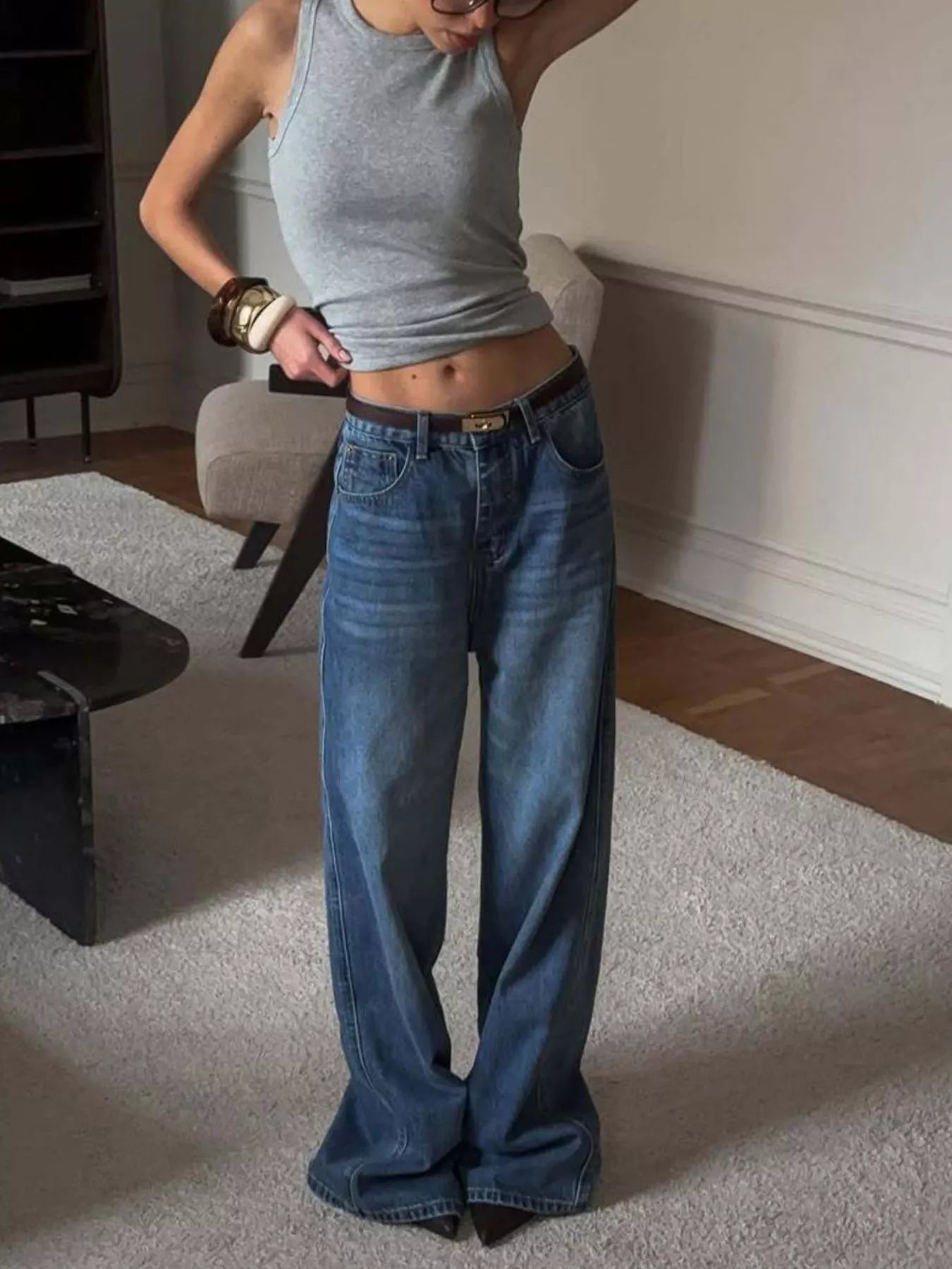 Wide Leg Relaxed Fit Jeans - cas7m