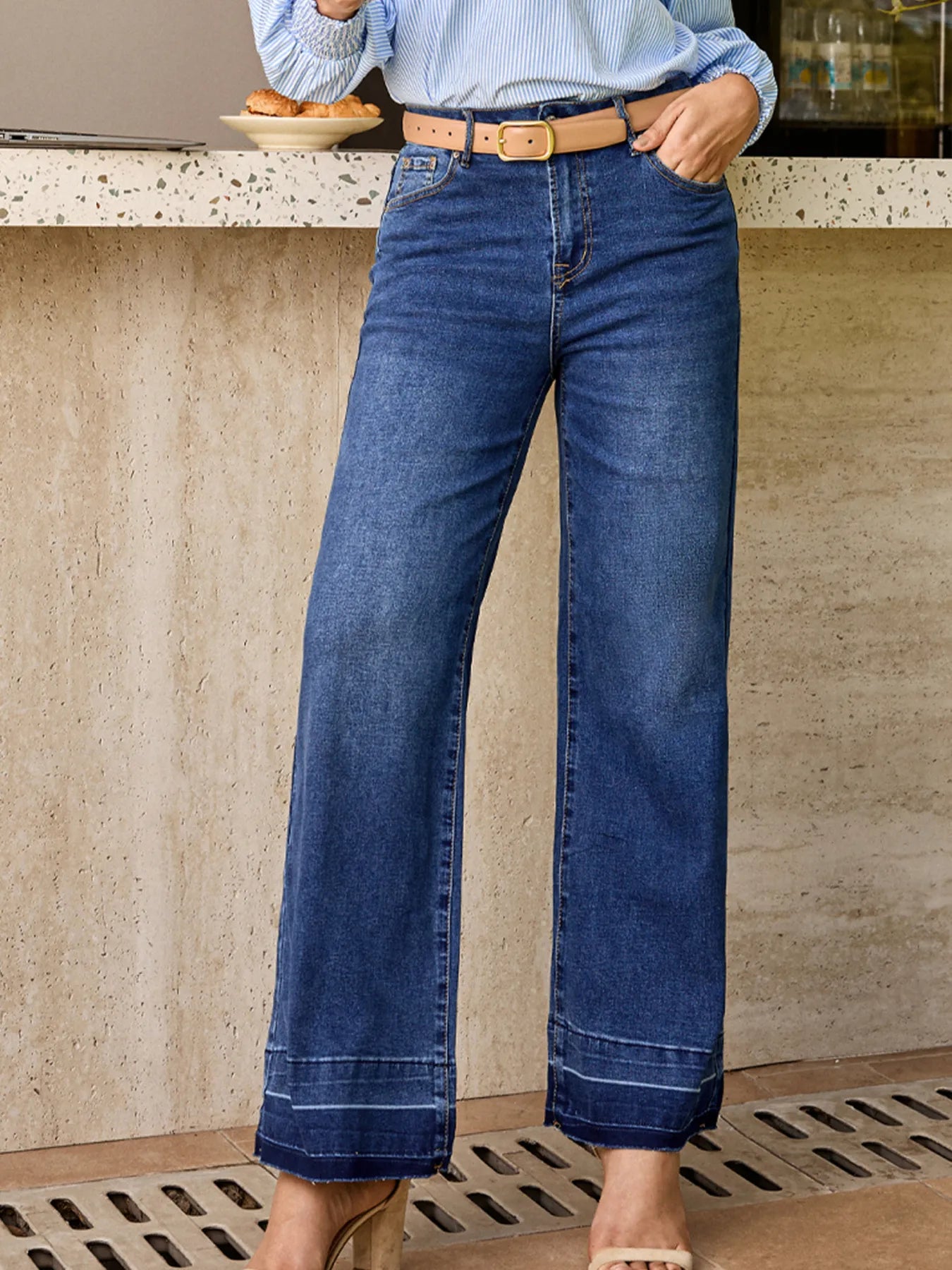 Raw Hem Unique Cuffs Straight High Rise Loose Jeans - cas7m