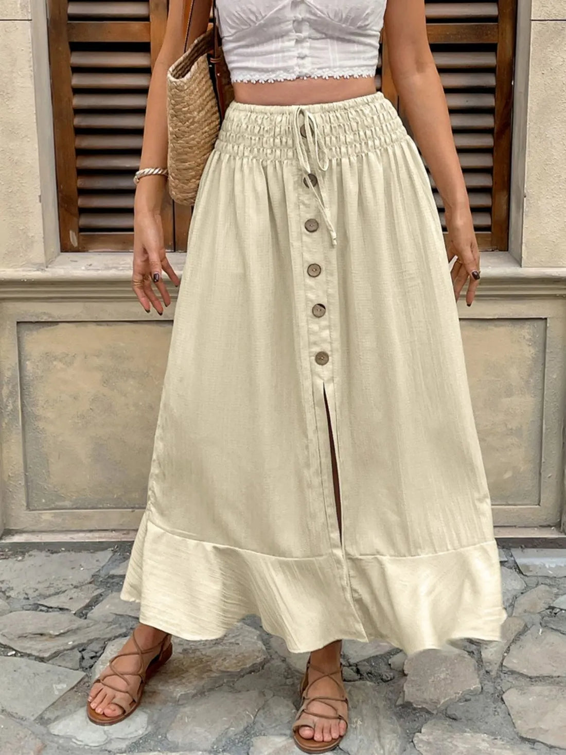 Ruffled Hem Slit Skirt - cas7m