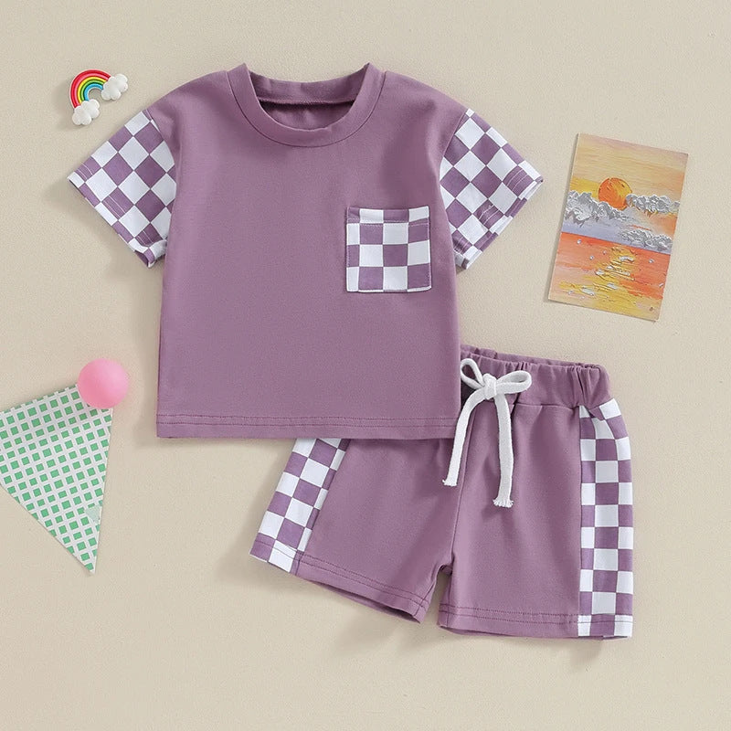 Women's Casual Plaid Pocket Short Sleeve Suit - cas7m