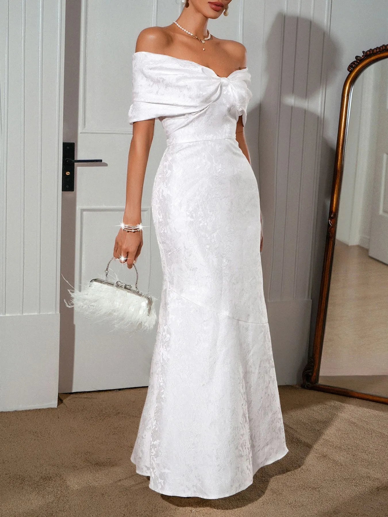 Bow Off-Shoulder Maxi Dress - cas7m