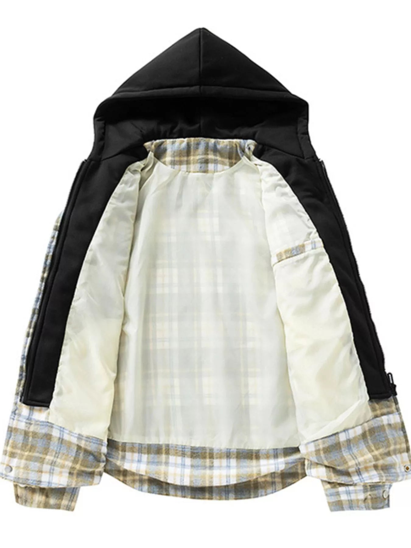 Men's Plus Size Drawstring Hooded Plaid Shirt Jacket - cas7m