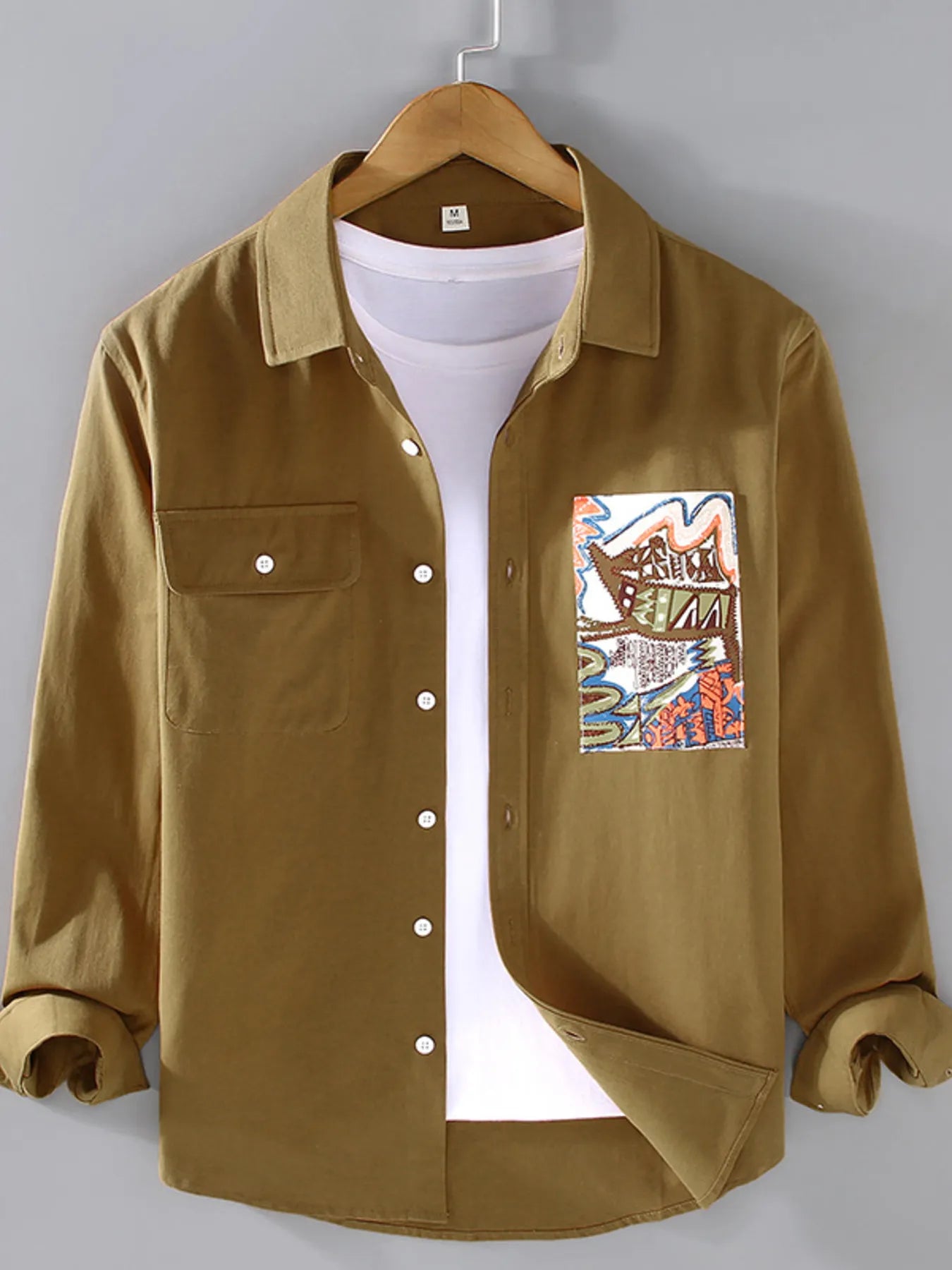 Men's Plus Size Button Up Long Sleeve Shirt - cas7m
