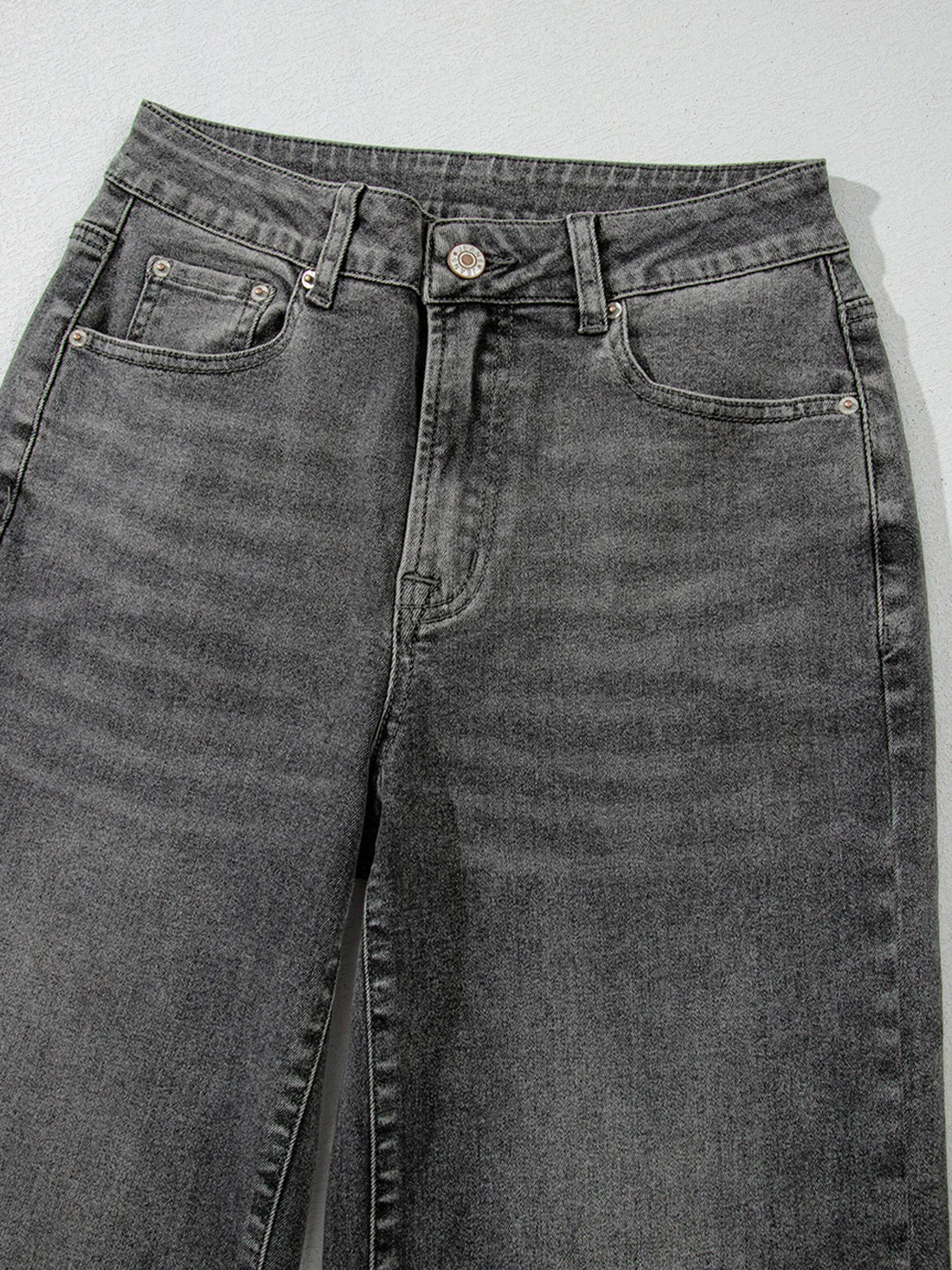 Raw Hem Unique Cuffs Straight High Rise Loose Jeans - cas7m