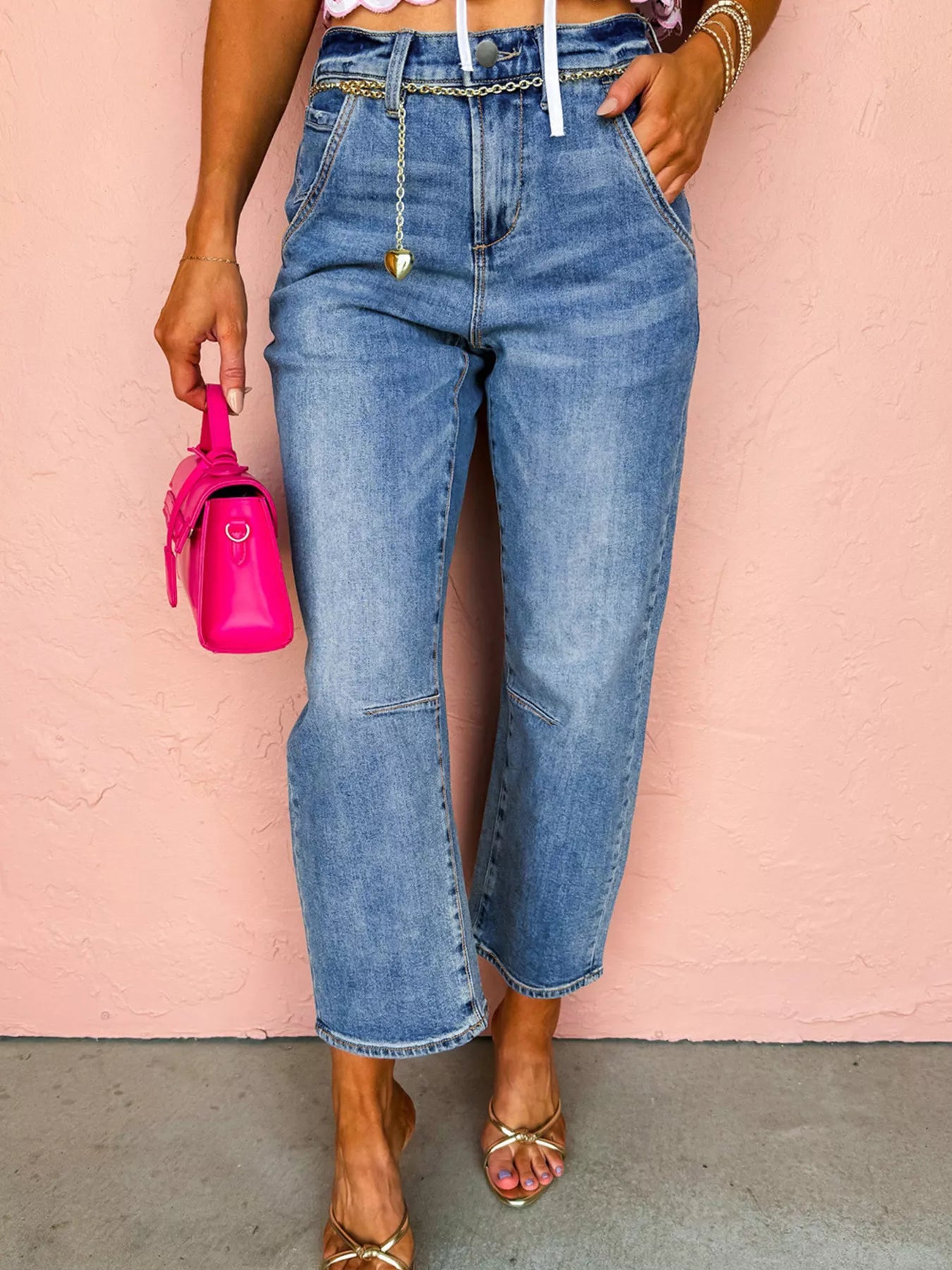 Seam Detail Loose Fit Cropped Jeans - cas7m