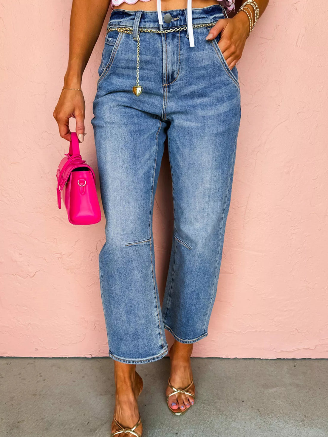 Seam Detail Loose Fit Cropped Jeans - cas7m