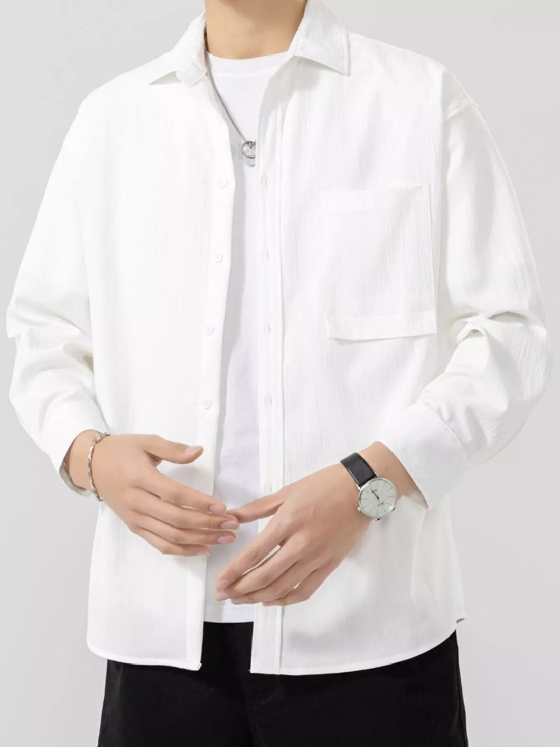Men's Plus Size Button Up Long Sleeve Shirt - cas7m