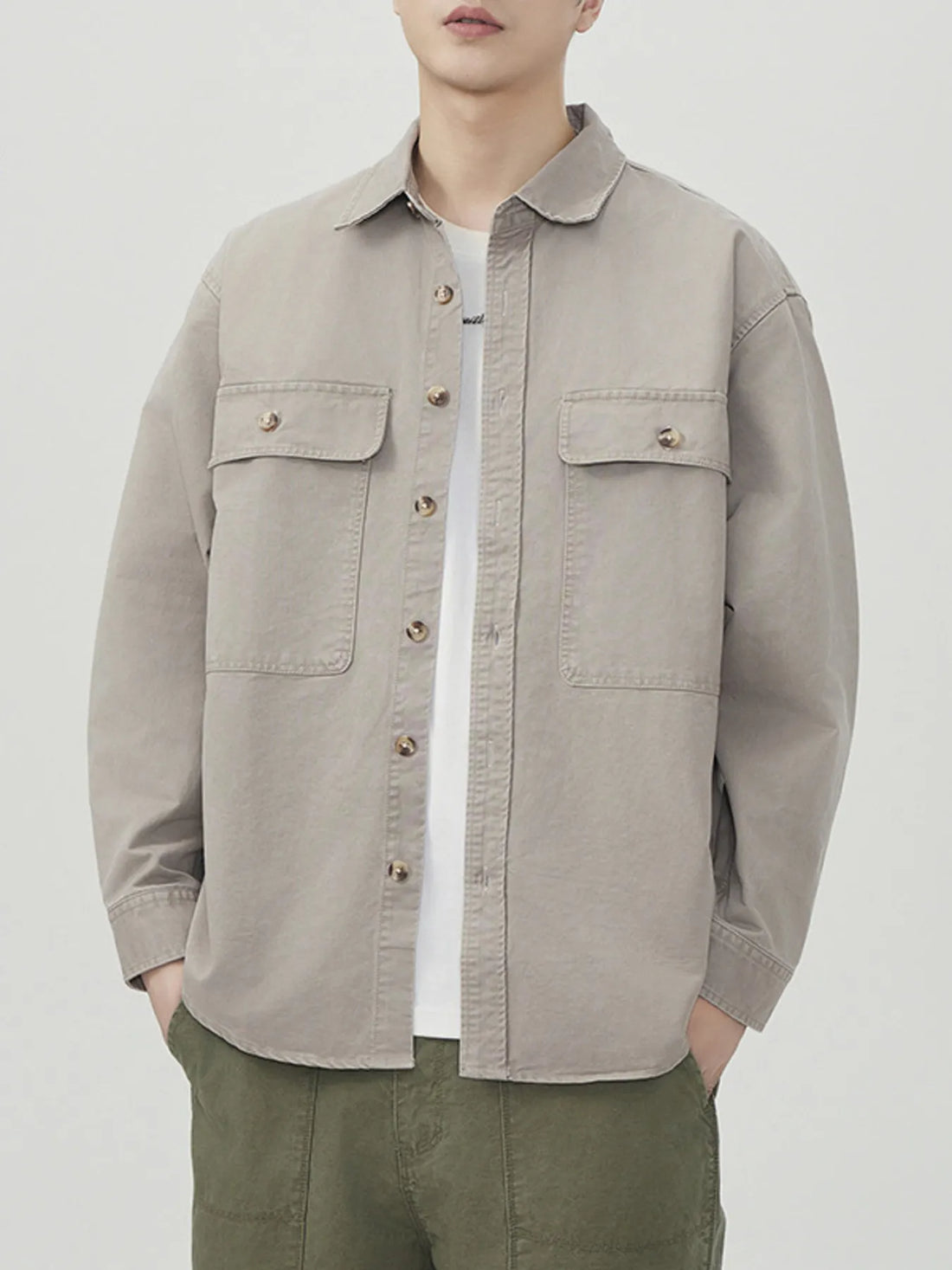 Men's Plus Size Button Up Long Sleeve Shirt - cas7m