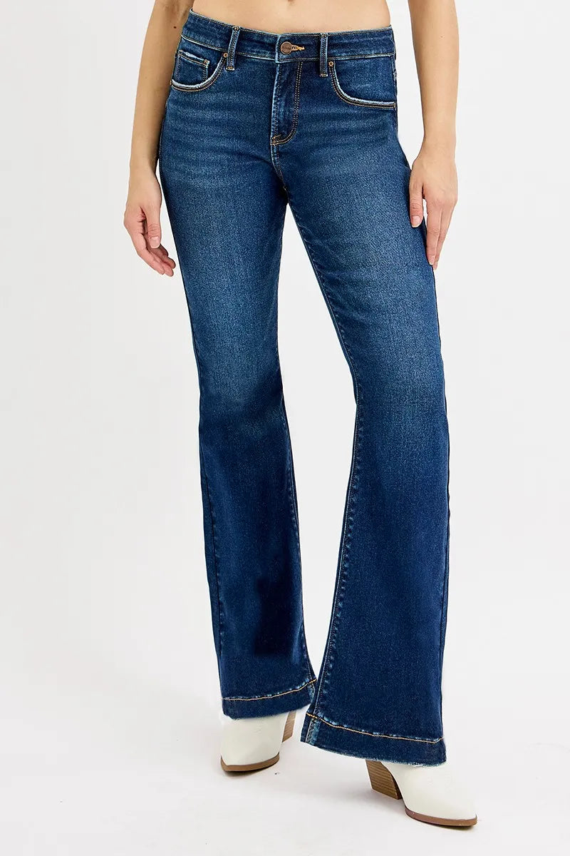 RISEN Full SIze Tummy Control Mid Rise Flare Jeans Plus SIze - cas7m