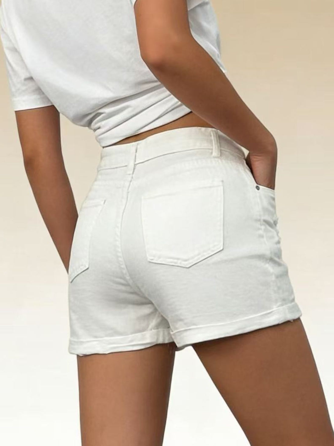 High-Waisted Button-Fly Distressed Denim Shorts - cas7m