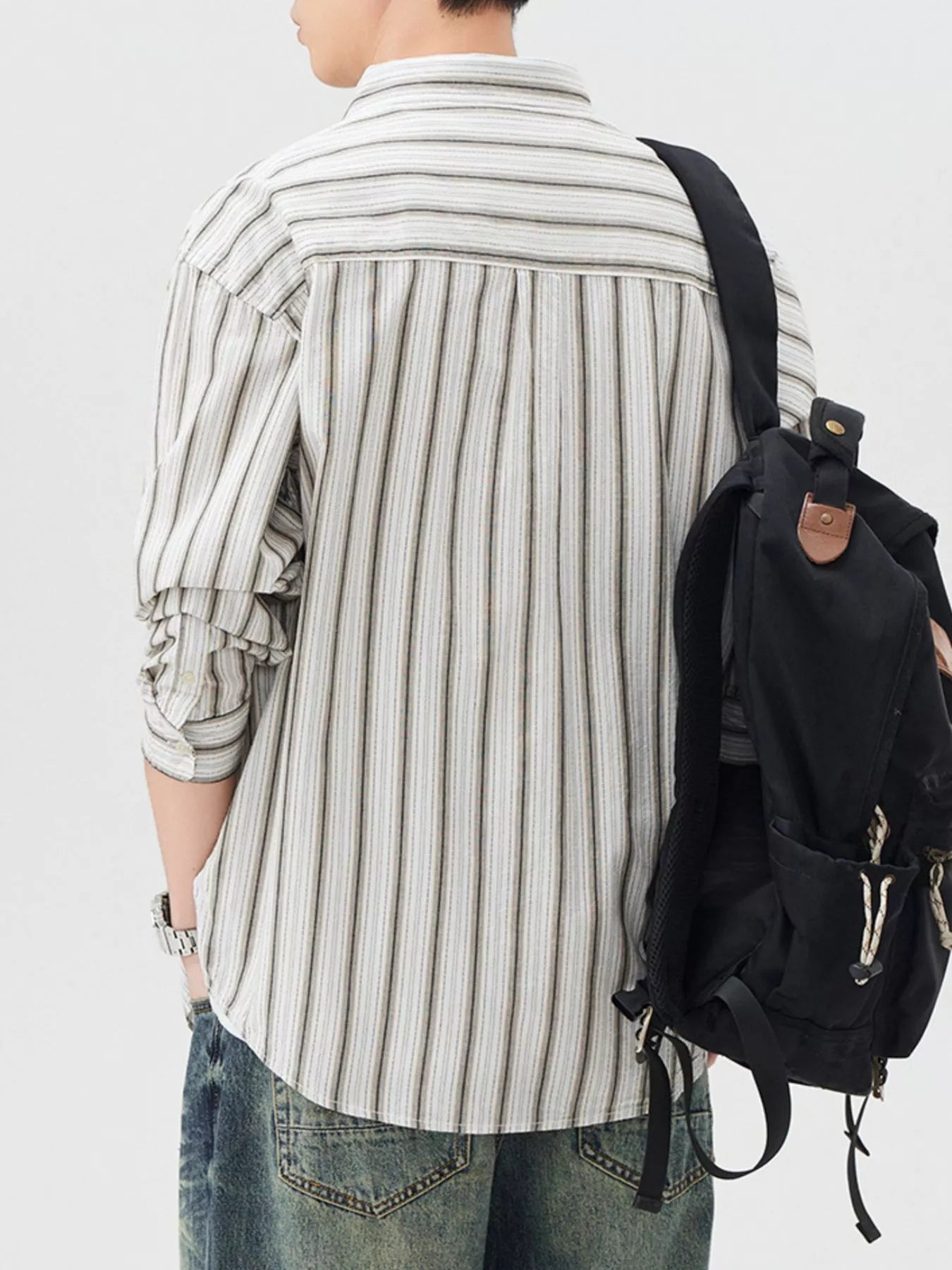Men's Striped Button Up Long Sleeve Shirt - cas7m