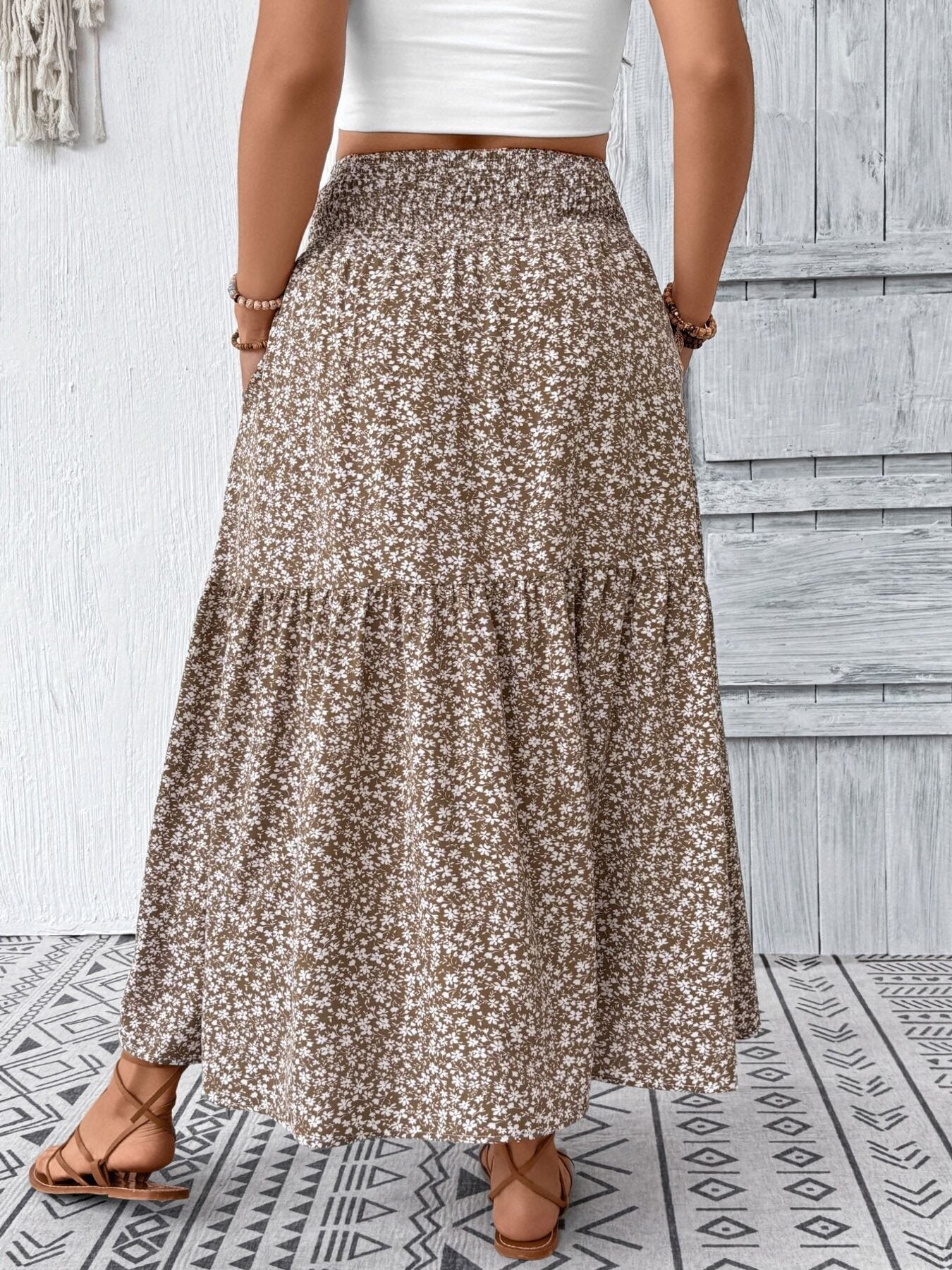 Plus Size Floral Print Tiered Skirt - cas7m