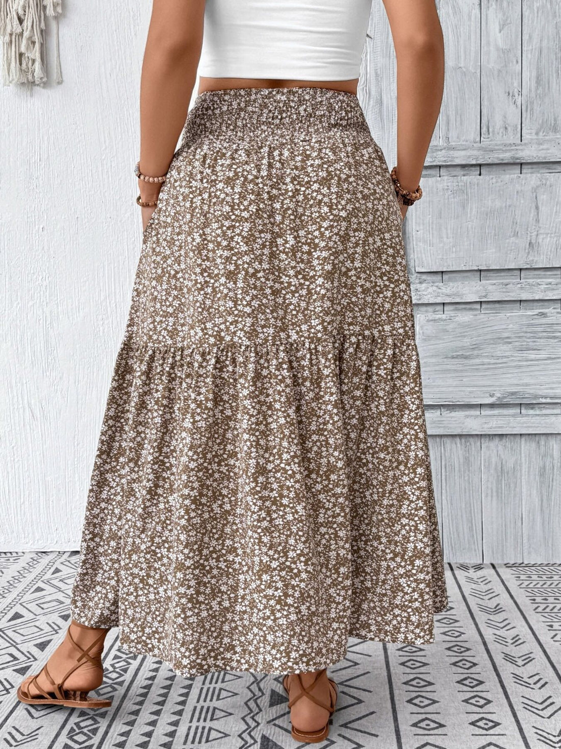Plus Size Floral Print Tiered Skirt - cas7m