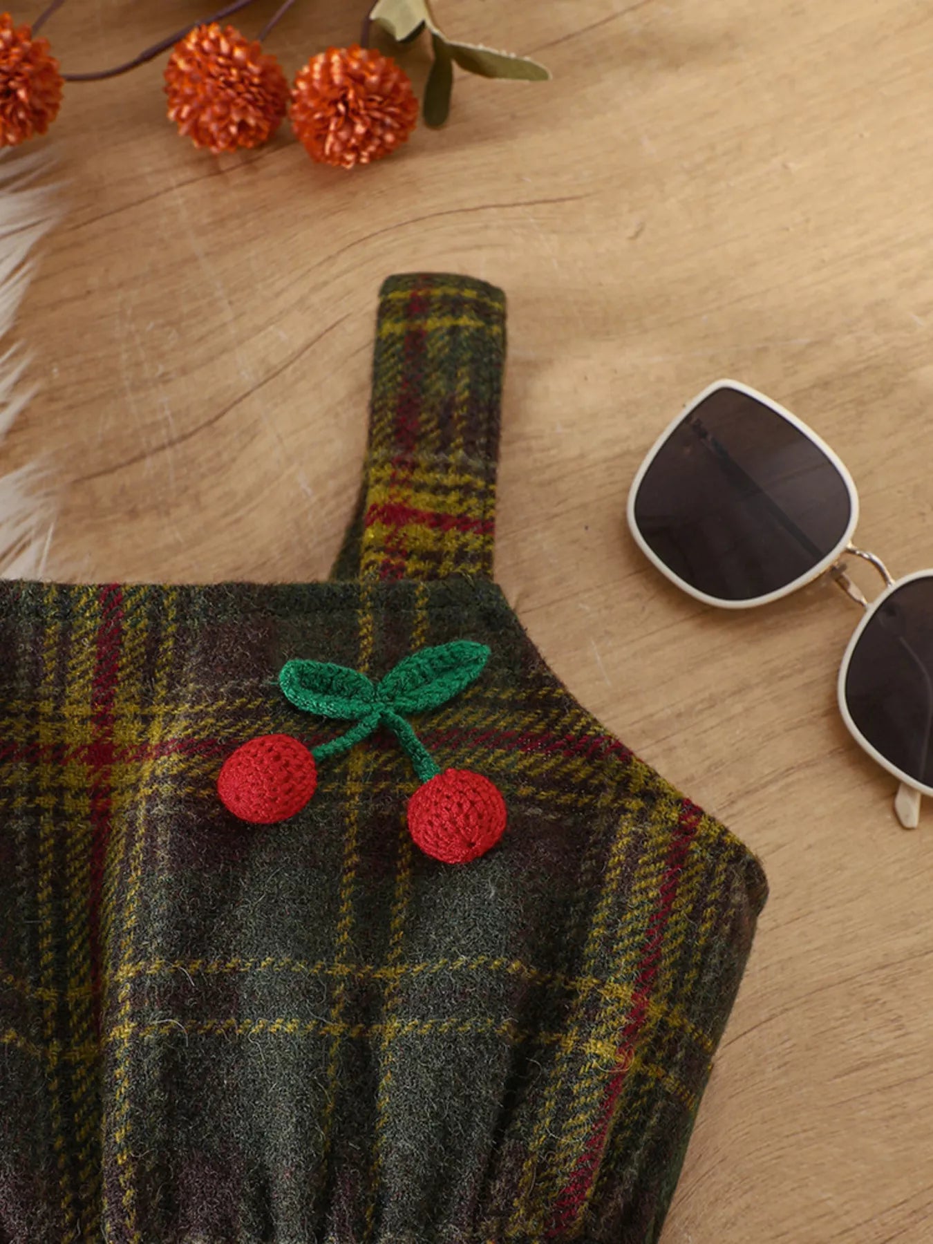 Children's Long Sleeve Top and Plaid Dress Set - cas7m