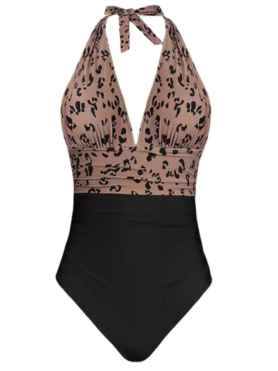 Full Size Leopard Halter Neck One-Piece Swimwear Plus Size - cas7m