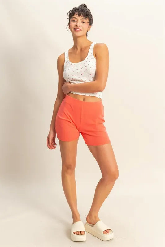 HYFVE High Waist Ribbed Fitted Biker Shorts - cas7m