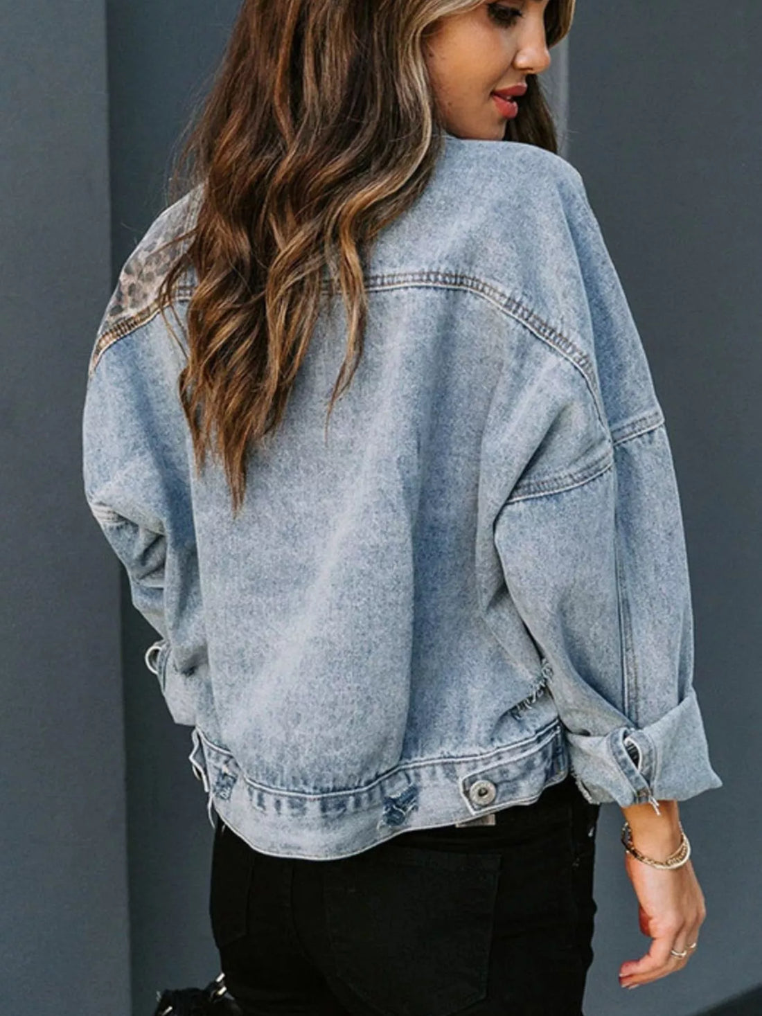 Leopard Print Patchwork Denim Jacket - cas7m