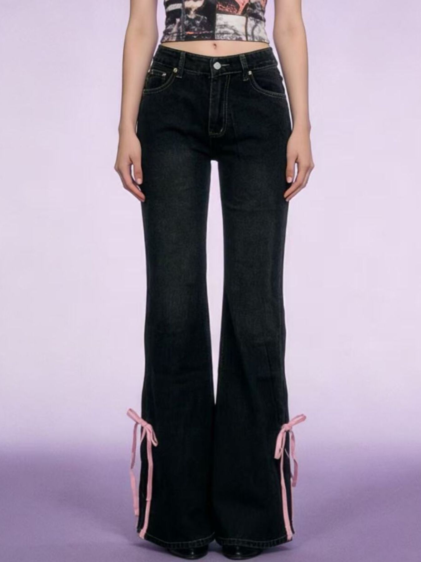 Ribbon Detail Flare Jeans - cas7m