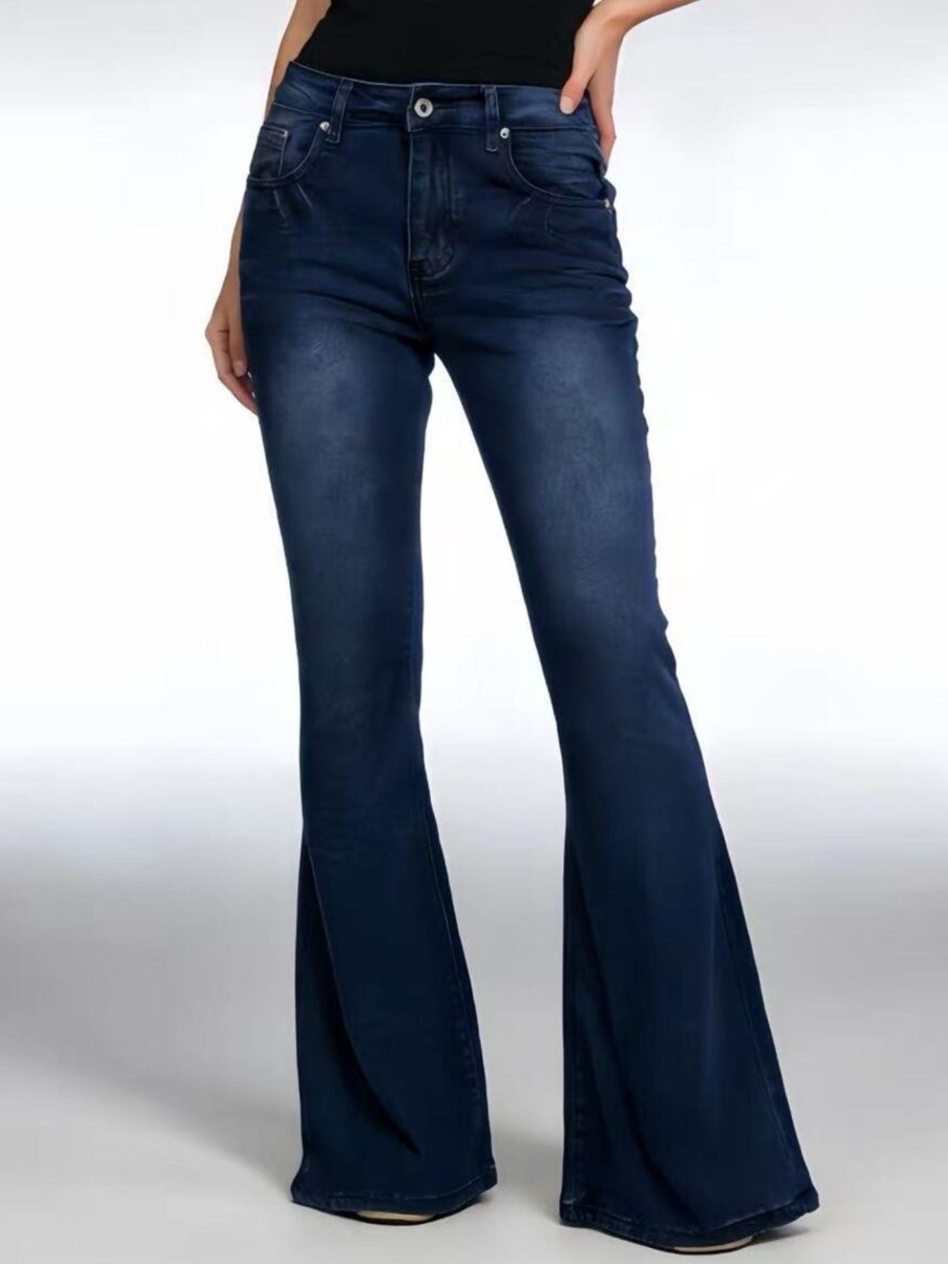 Full Size Vintage Wash High-Waisted Flare Jeans Plus Size - cas7m