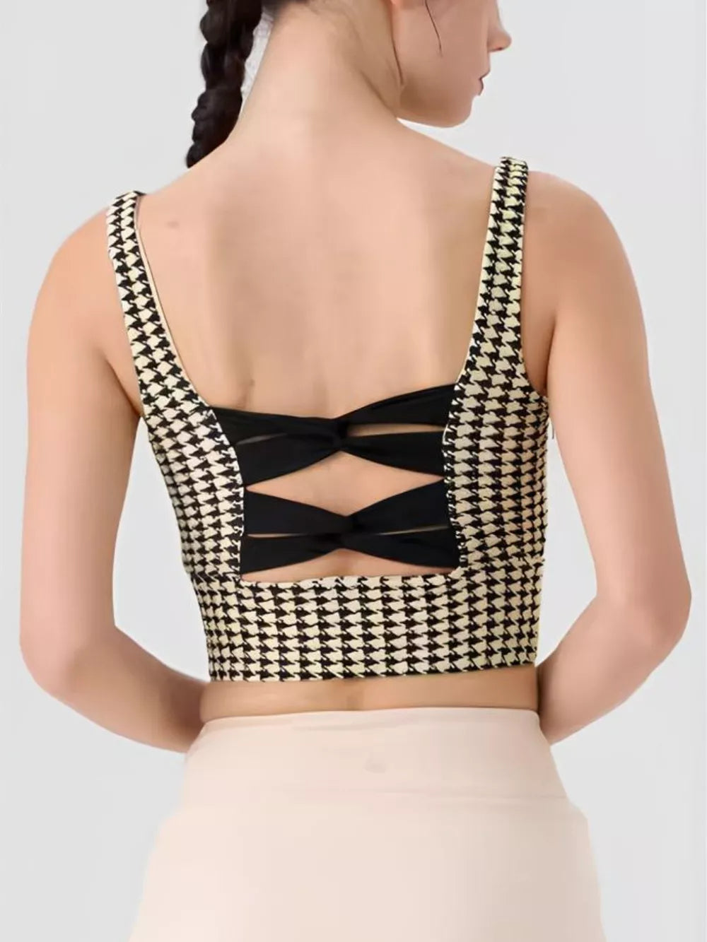 Crisscross Back Houndstooth Active Bra - cas7m