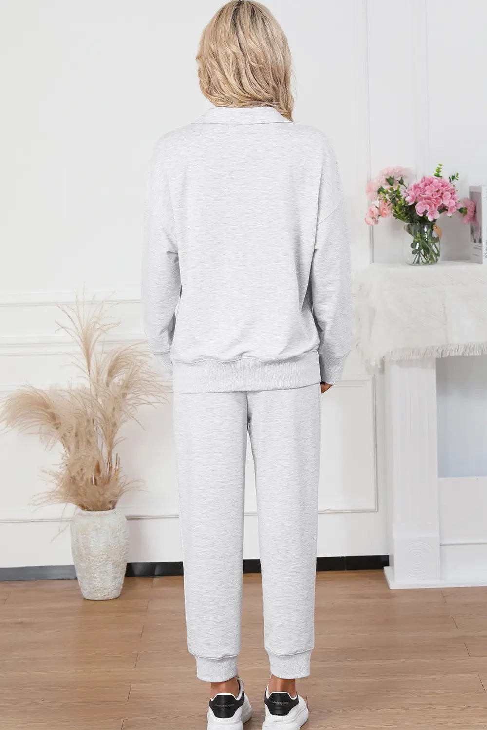 Half Zip Sweatshirt and Drawstring Sweatpants Set - cas7m