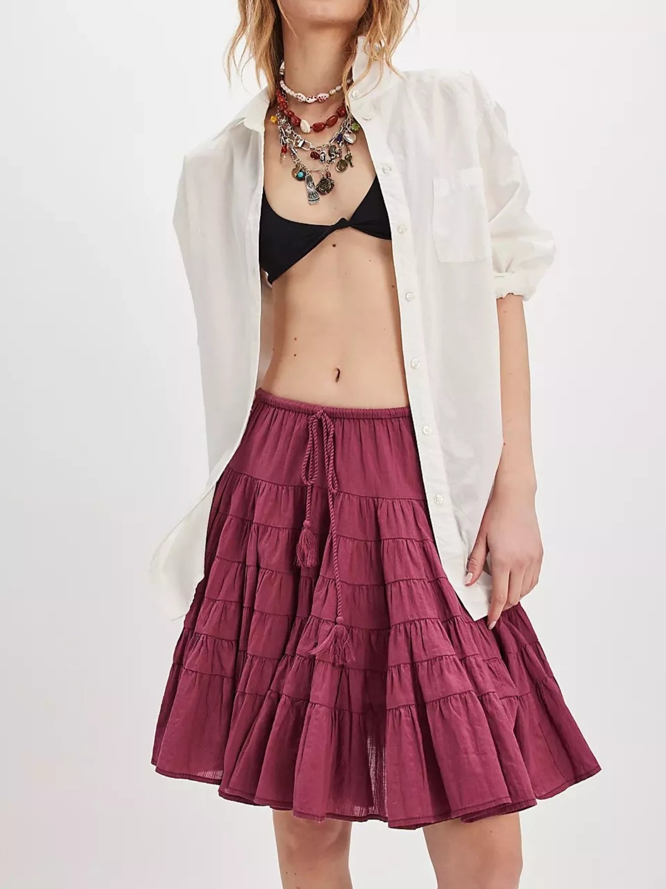 Tiered Drawstring Mini Skirt - cas7m