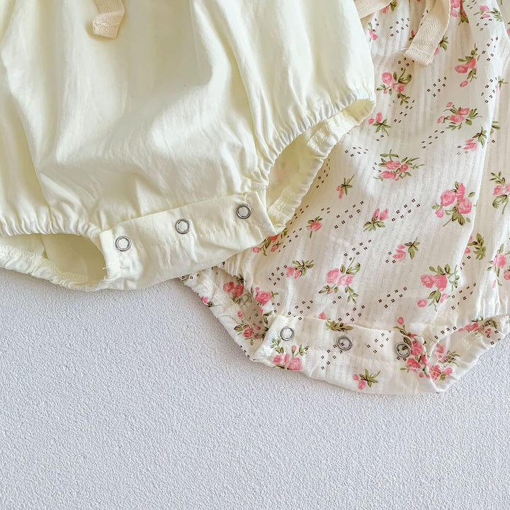 Small Floral Bow Baby Girl Bubble Sleeve Harness Crawl Clothes - cas7m