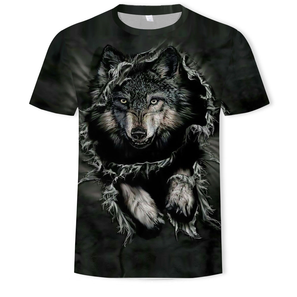 Top wolf 3D printed T-shirt Tide brand short sleeve loose men's top - cas7m