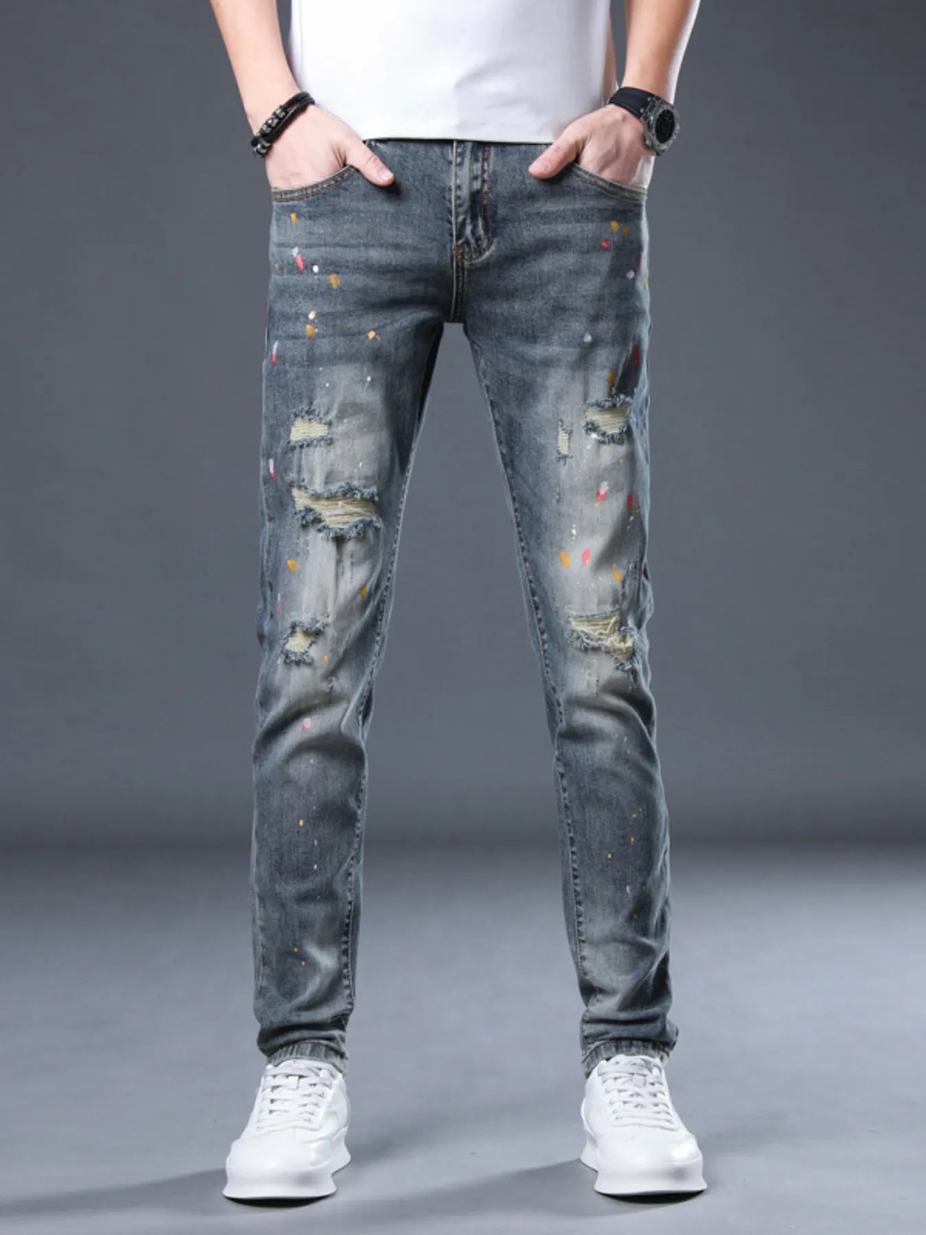 Men's Distressed Slim Fit Jeans - cas7m